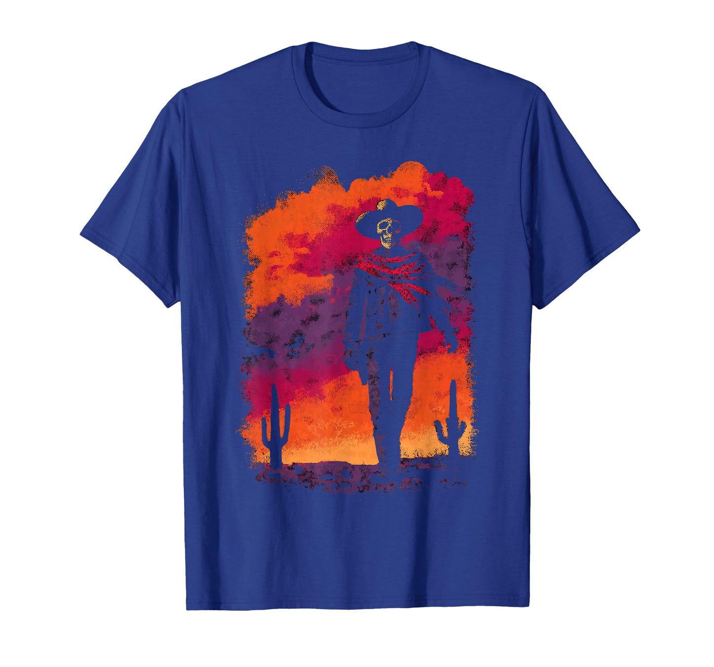 Stylish Skeleton Cowboy with Desert Sunset Western Gothic T-Shirt