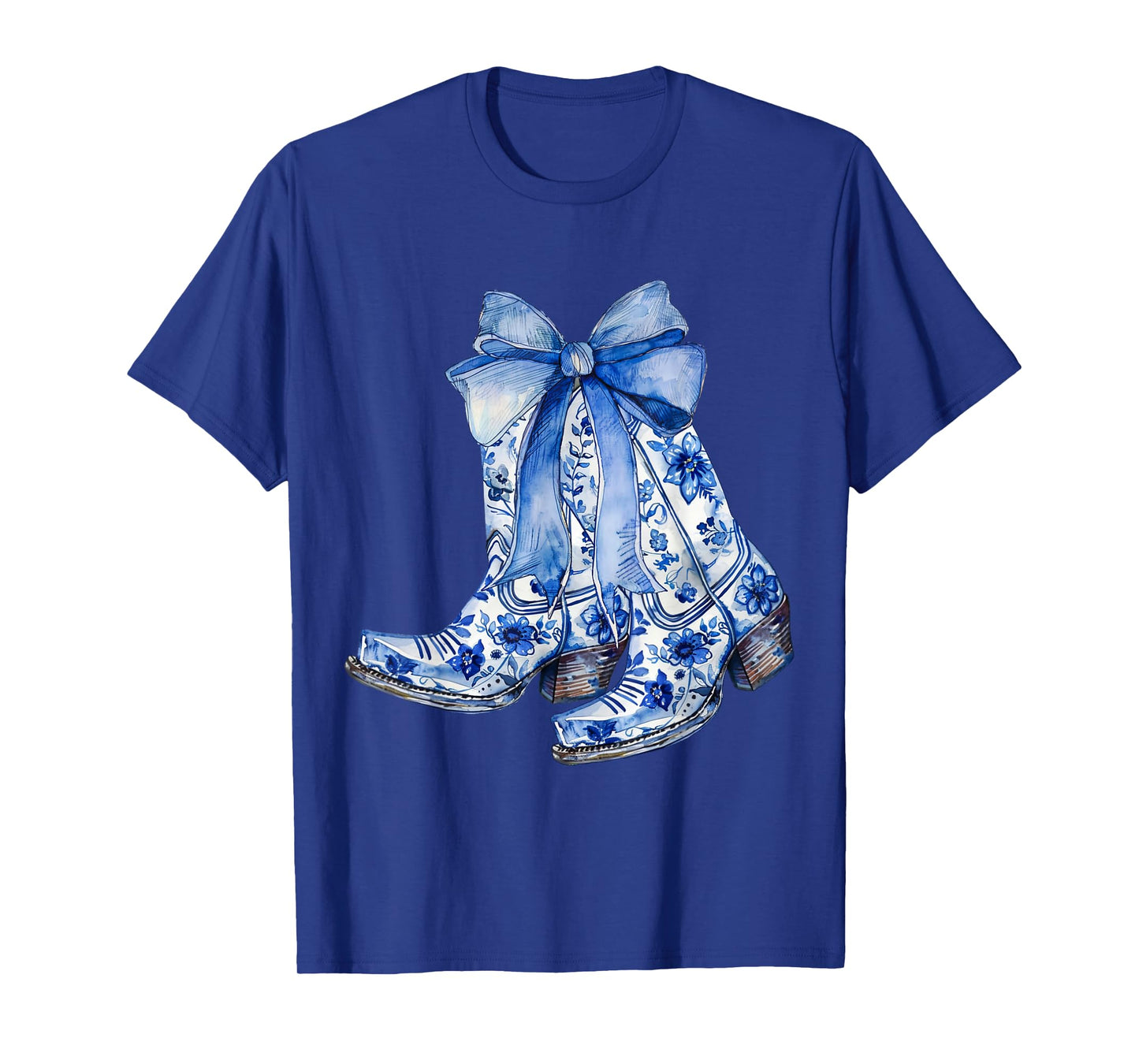 Coquette Blue Floral Boots Bow Cowboy Cowgirl T-Shirt