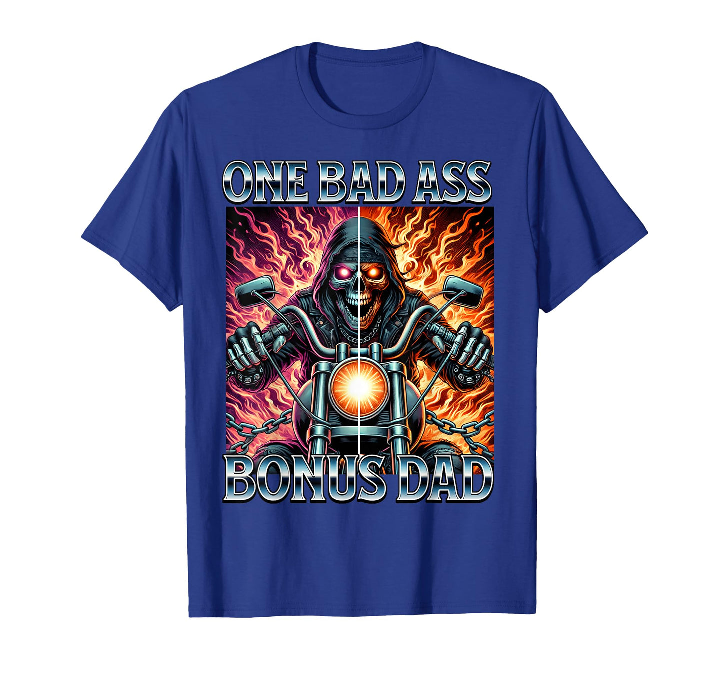 Bad Ass Bonus Dad Skeleton Step Dad Biker Stepdad Motorcycle T-Shirt