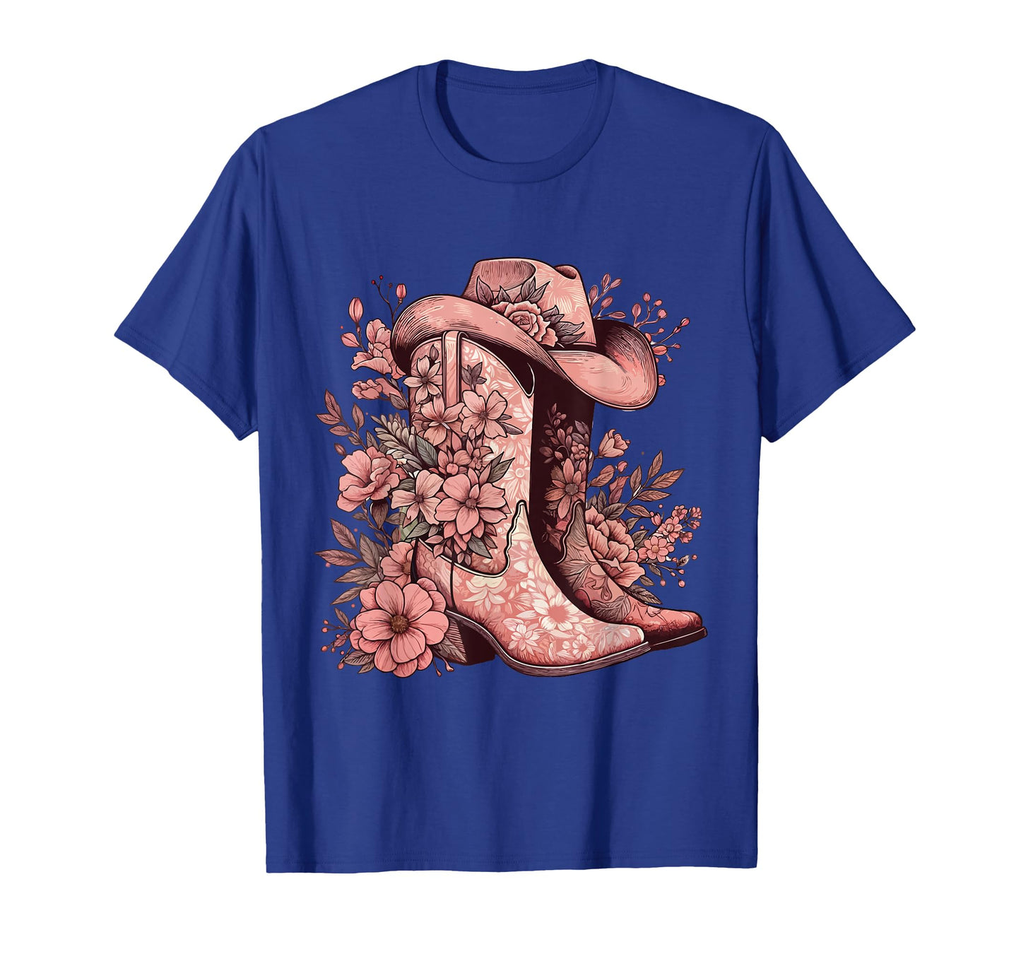 Boho Watercolor Cowgirl Boots Hat Floral Boots Western Boots T-Shirt