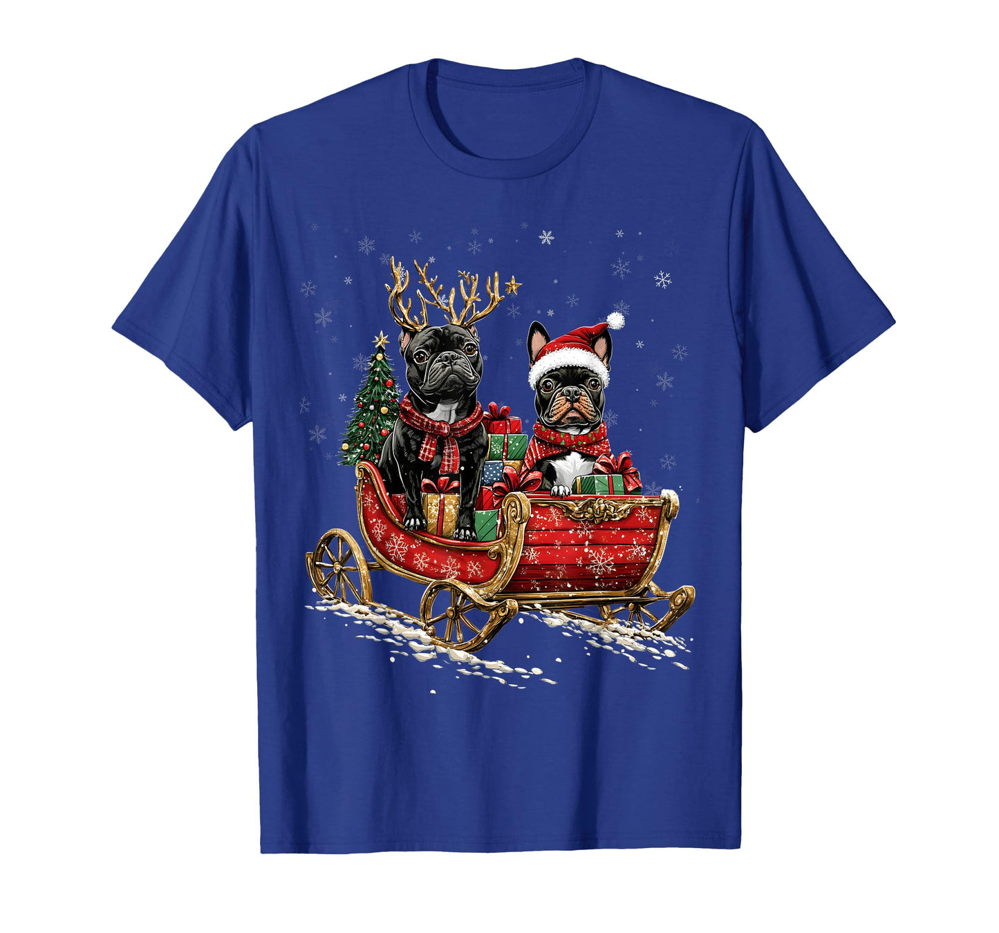 Santa French Bulldog reindeer Light Christmas Men Women Kids T-Shirt