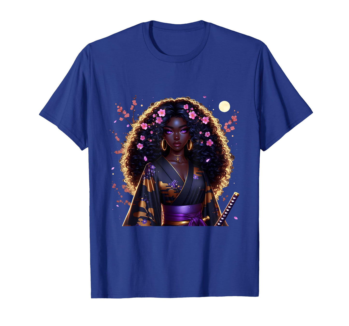 Japanese Anime Samurai Girl Black Cat Women Black Woman T-Shirt