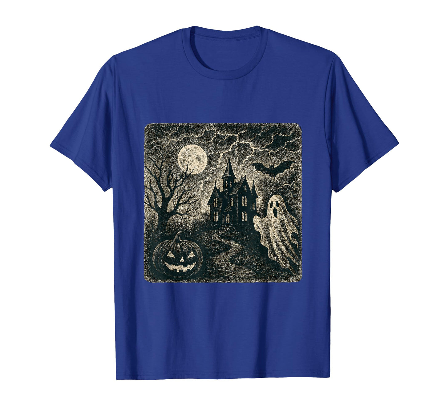 Haunted House Vintage Ghost Moon Halloween Scene T-Shirt