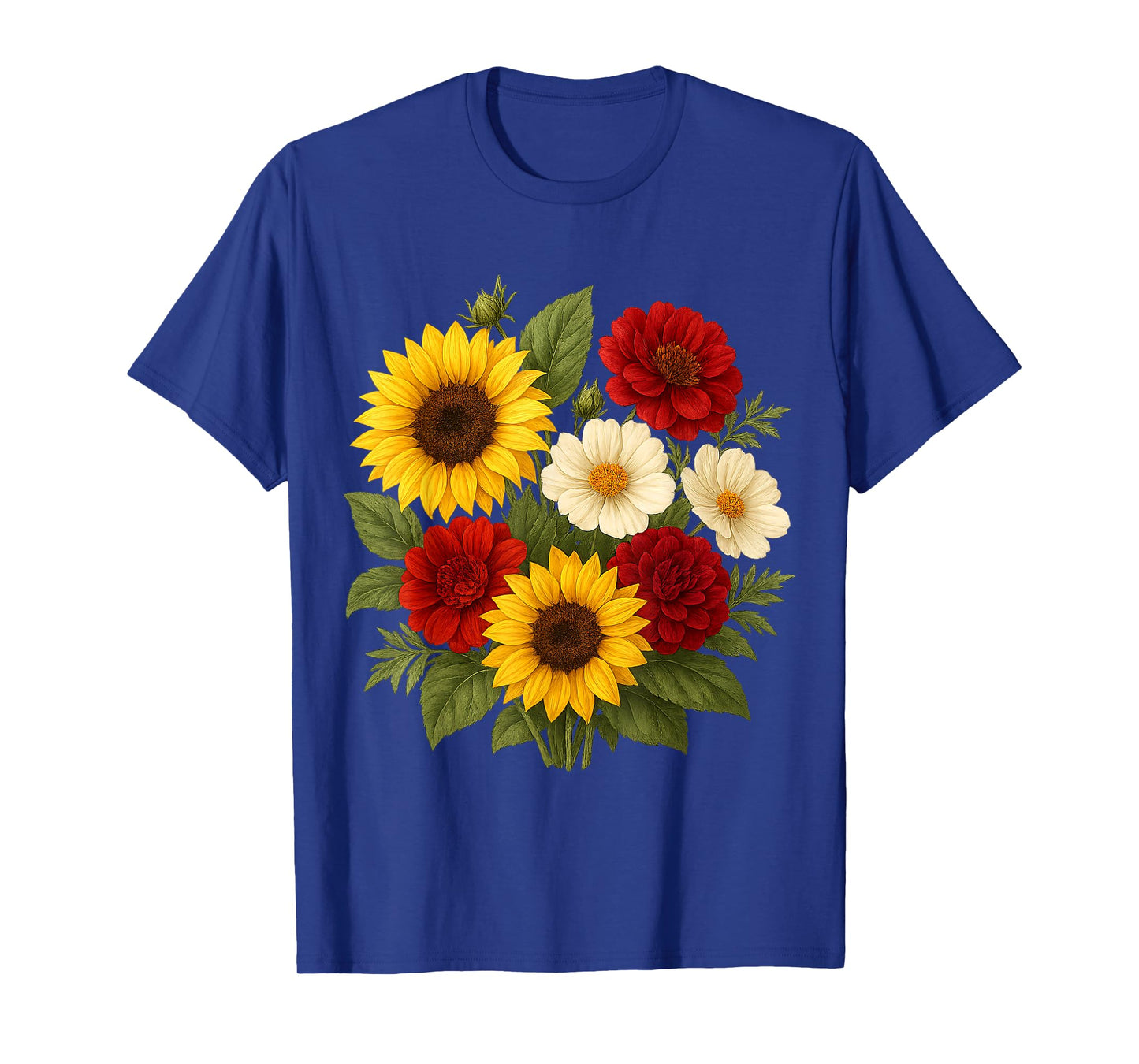 Sunflower Dahlia and Cosmos Bouquet Rustic Summer Farmhouse T-Shirt