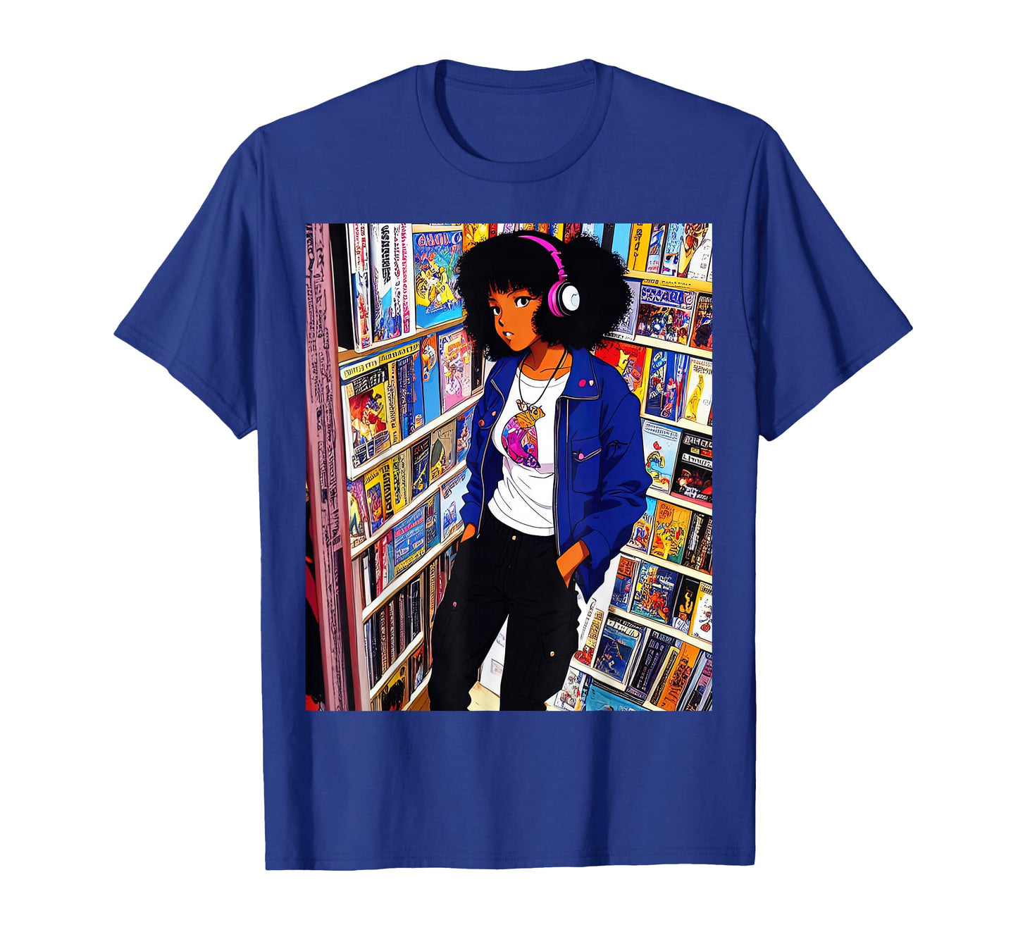 Black girl Lofi Music 90s Afro Retro Anime Cartoon Style T-Shirt