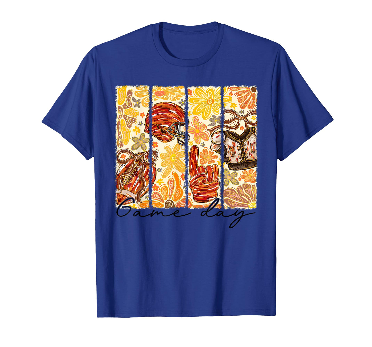 Vintage Fall Sports Fan Tee Boho Flower Football Helmet T-Shirt