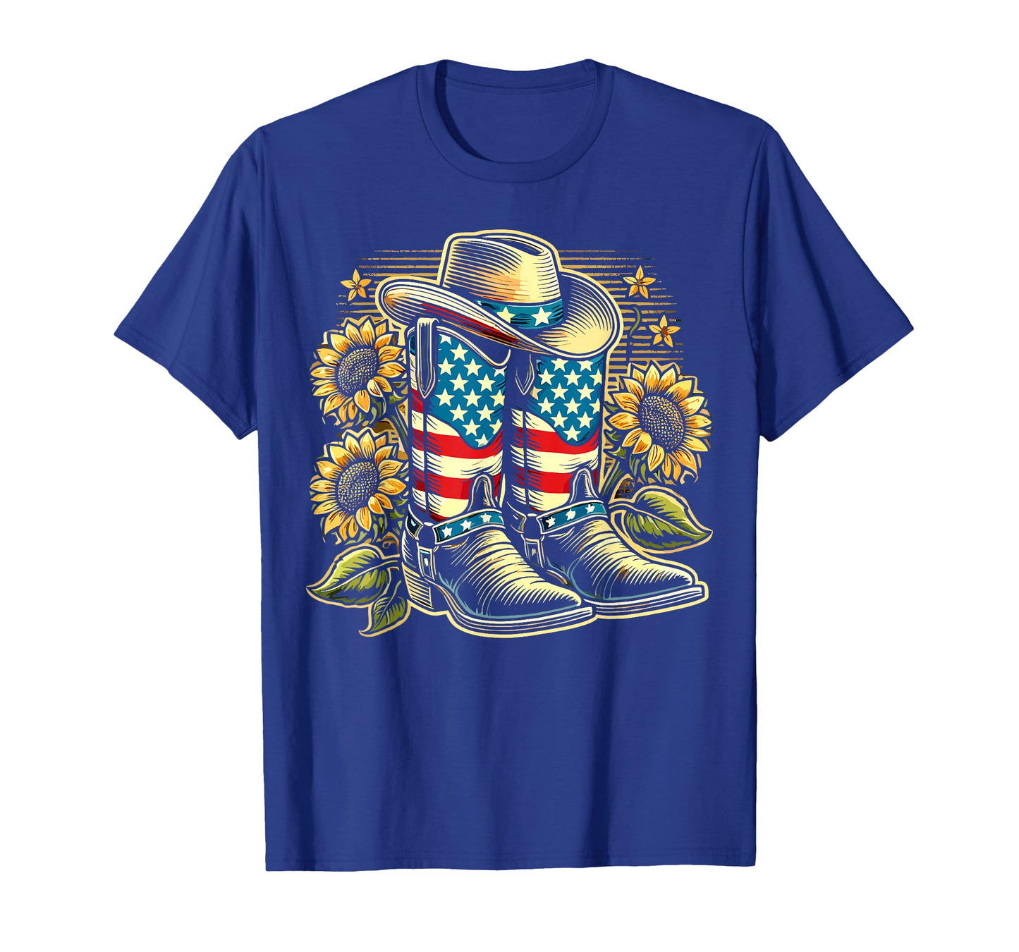 Cowboy Boots Hat American Flag Sunflower Country Western T-Shirt