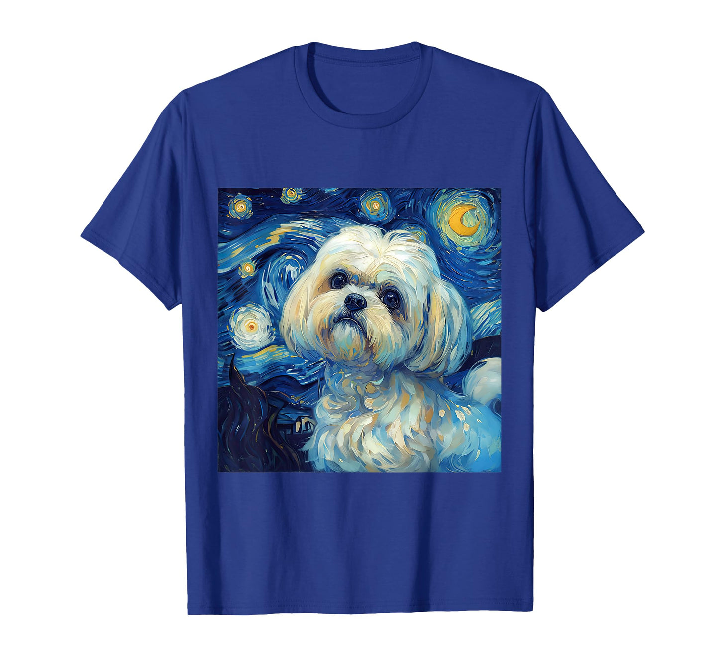 Maltese Dog Starry Night Vincent Van Gogh Painting T-Shirt