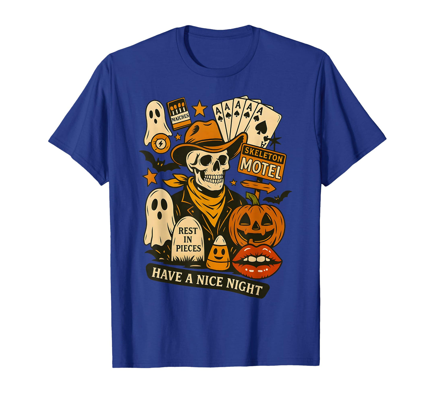 Have A Nice Night Cowboy Spooky Western Skeleton Collage T-Shirt