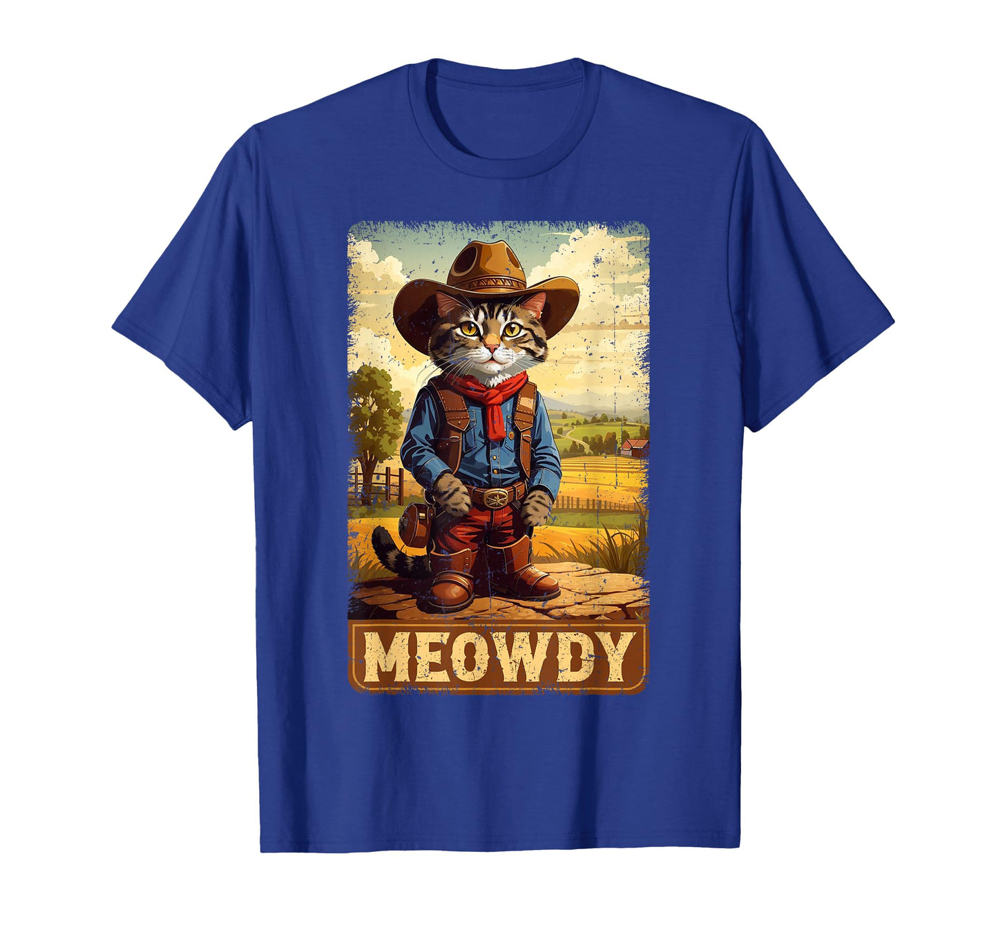 Meowdy Funny Country Side Cat Hat Vintage Cowboy Cat T-Shirt