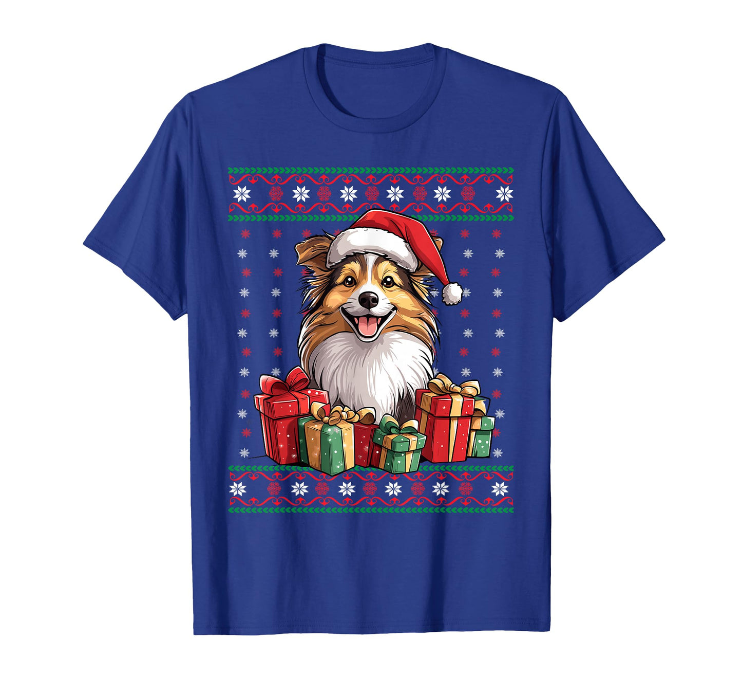 Sheltie Santa Hat Dog Lover Xmas Sheltie Ugly Christmas Men Women Kids T-Shirt