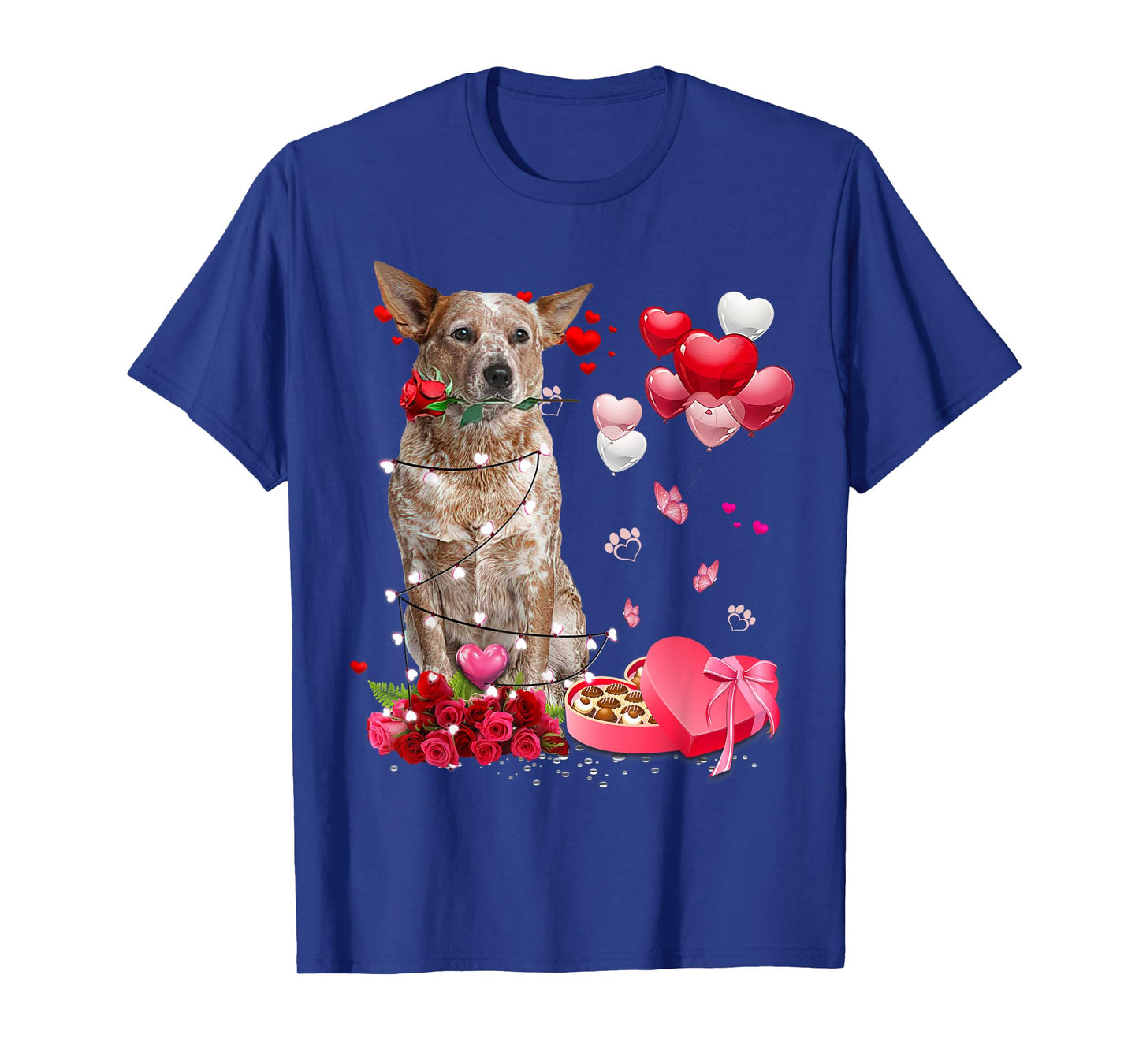 Funny Red Heeler Rose Heart Happy Valentine Day Dog Mom T-Shirt
