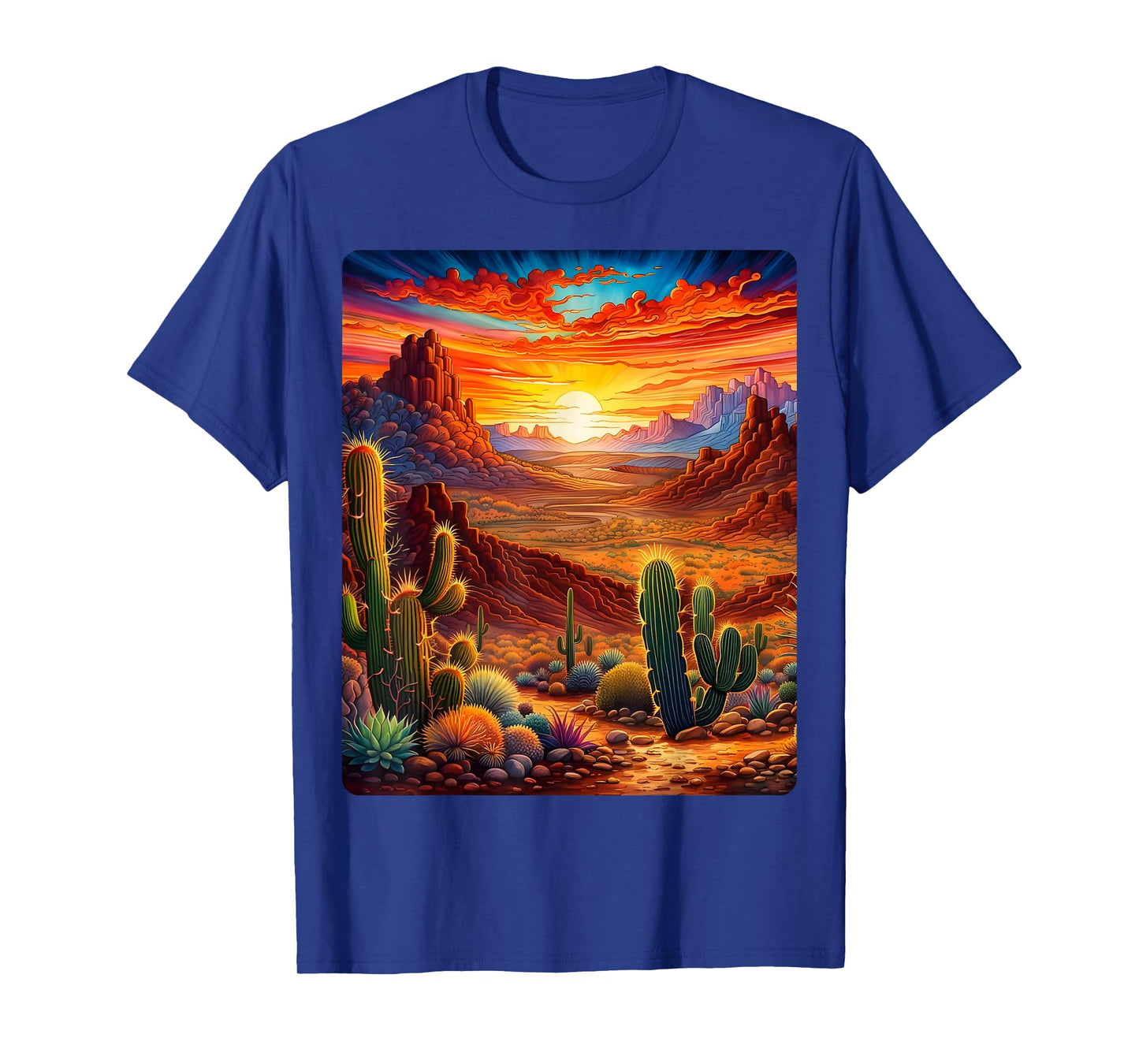 Valley Desert Sunset Sunrise Cactus Mountains Nature Clouds T-Shirt