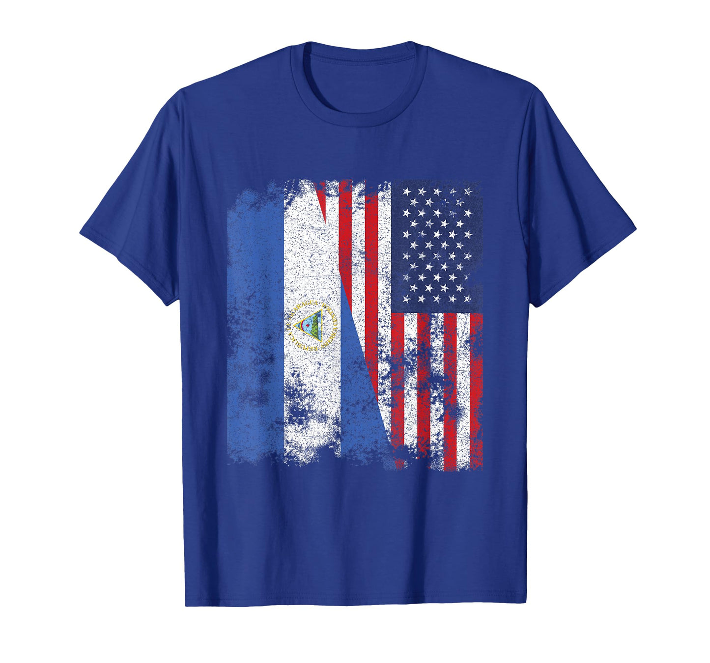 Nicaragua USA Flag Distressed - Half American T-Shirt