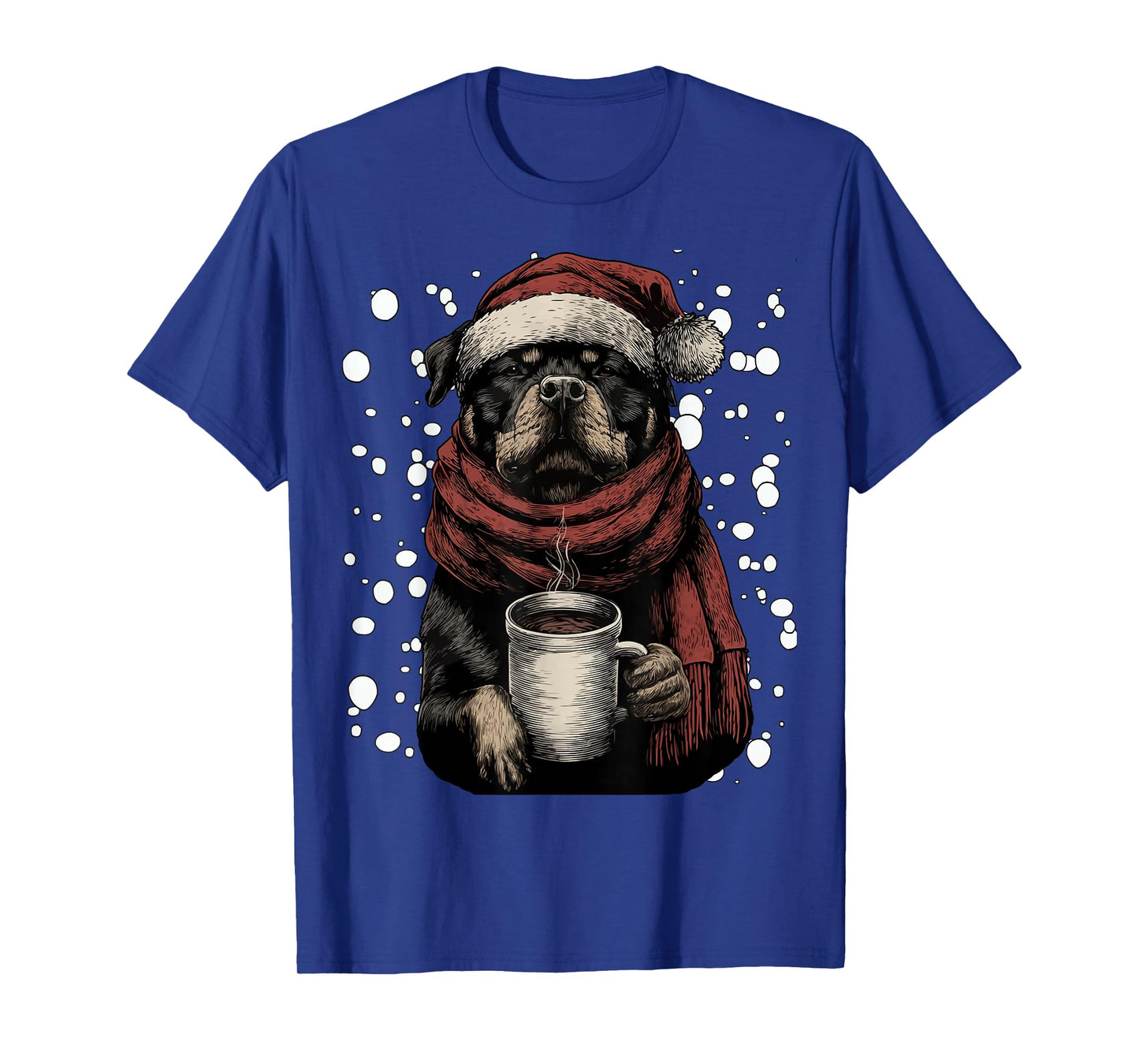 Christmas Rottweiler Santa Hat Coffee Lover Funny Winter Dog T-Shirt