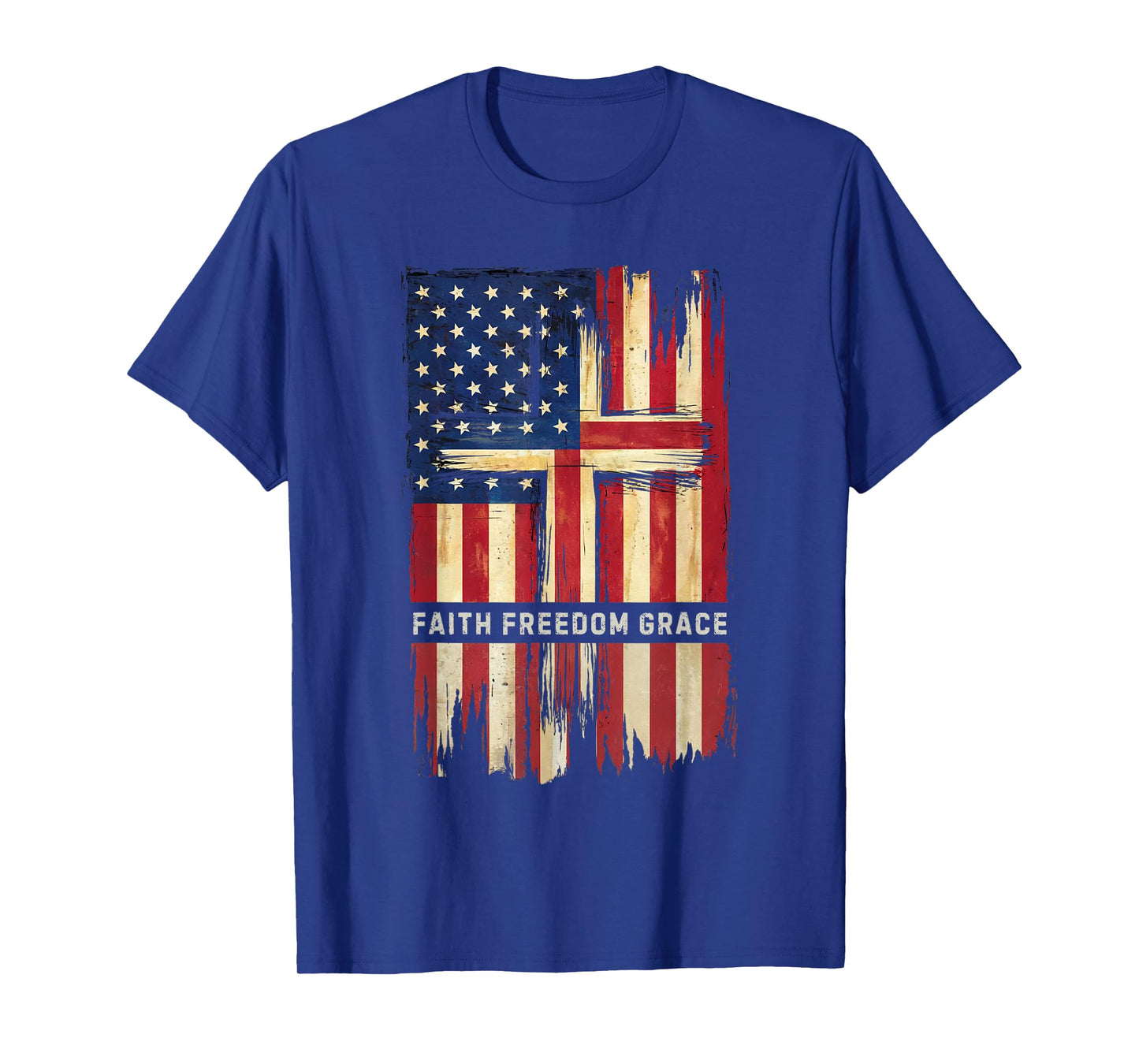 American Flag with Christian Cross Faith, Freedom, Grace T-Shirt