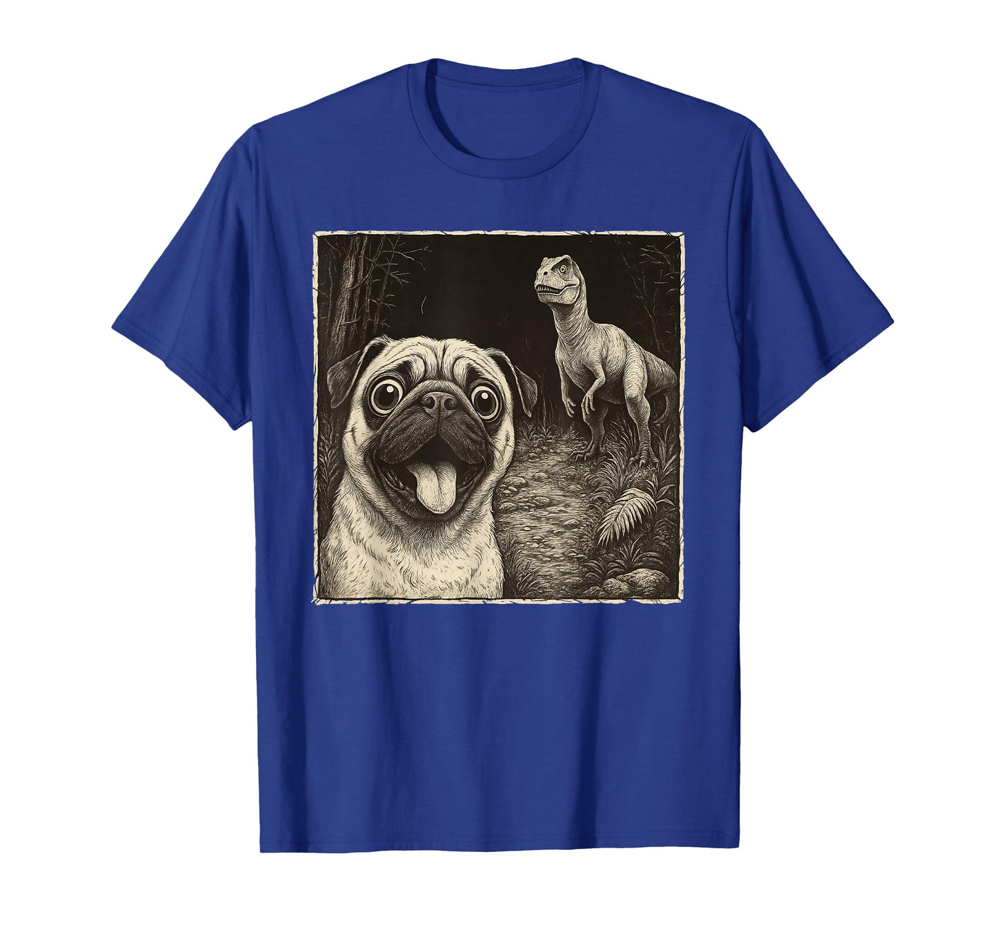 Dog Pug Selfie With T-Rex Dinosaur Funny T-Shirt