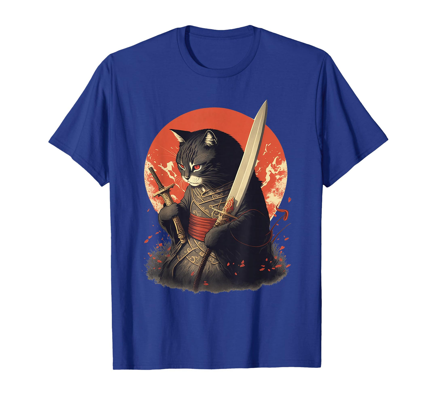 Retro Japanese Samurai Ninja Cat Kawaii Tattoo Graphic Style T-Shirt