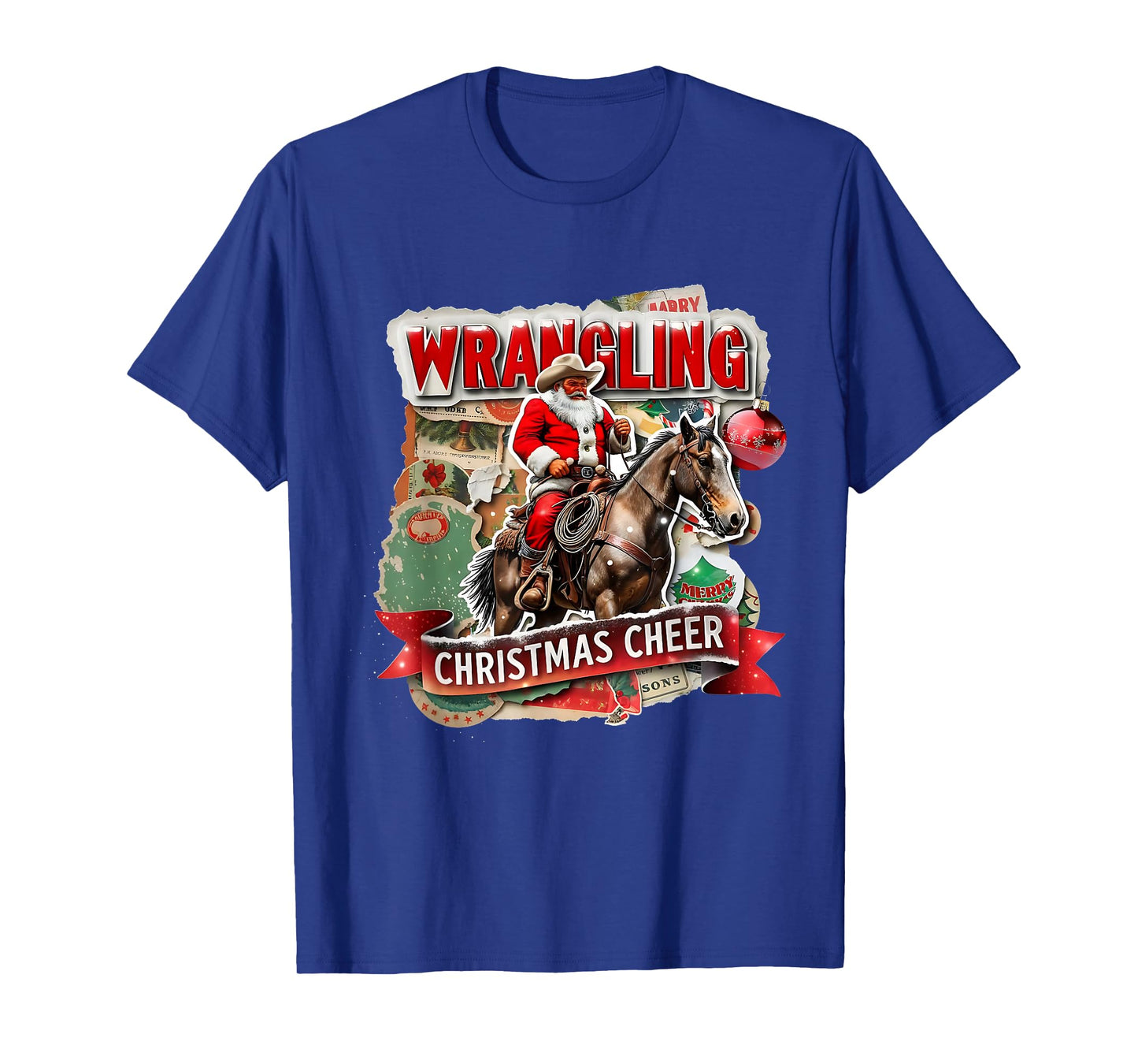 Wrangling Christmas Cheer Cowboy Santa Design T-Shirt