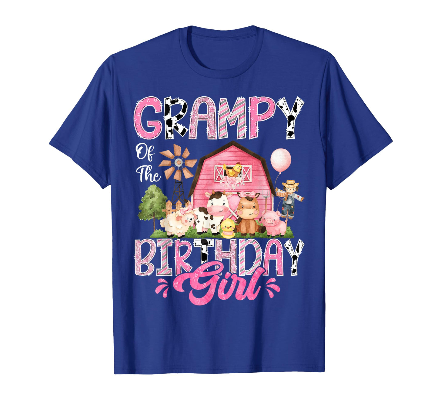 Grampy Of The Birthday Girl Pink Farm Cow First Birthday T-Shirt