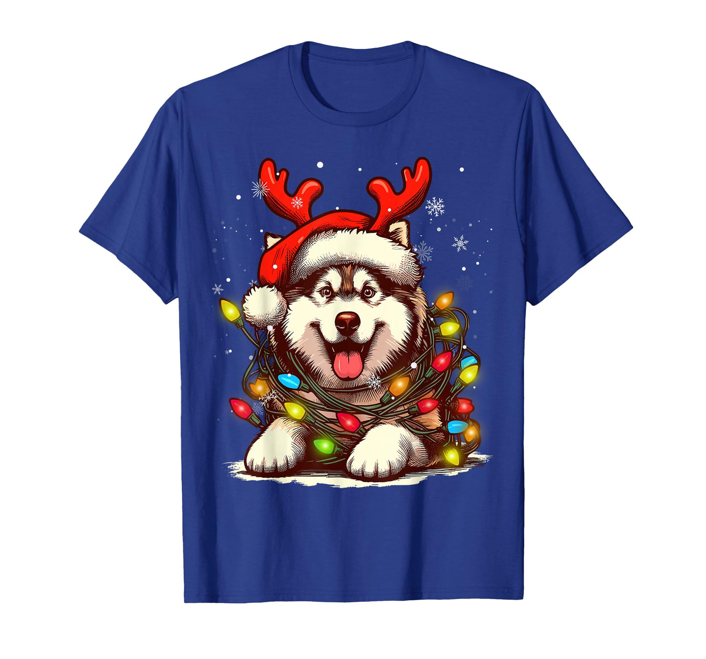 Siberian Husky Christmas Tree Lights Dog Santa Women Men Kid T-Shirt