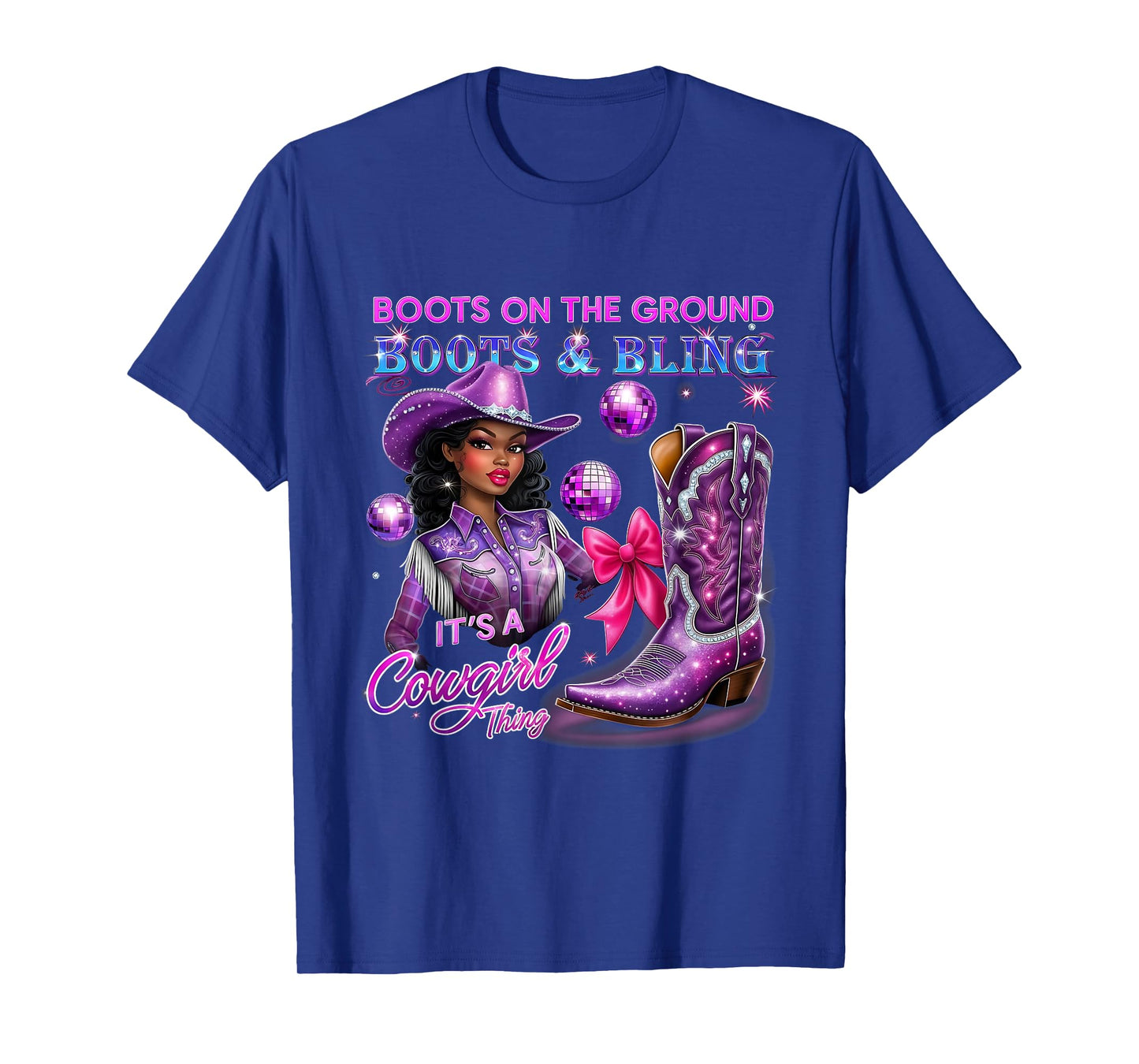 Western Boots Bling Black Melanin Trendy Cowgirl Thing T-Shirt