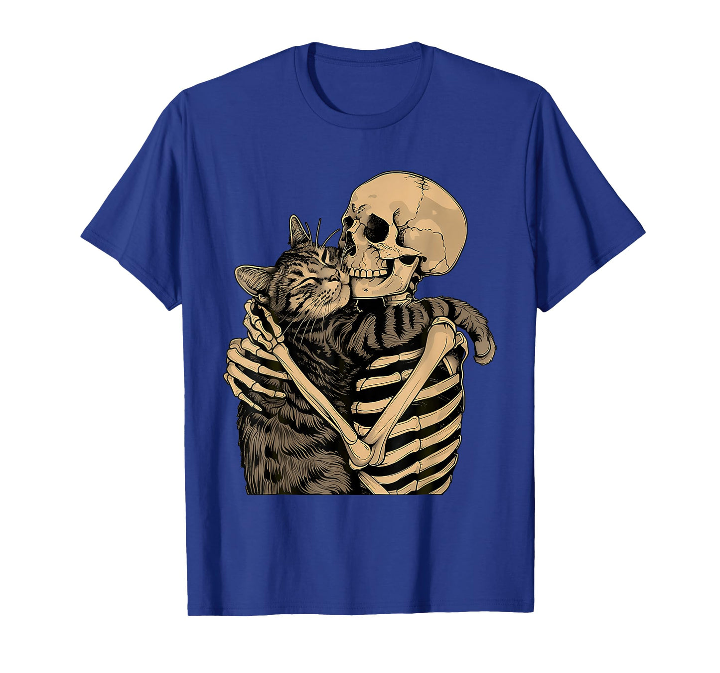 Funny Skeleton Hugging Cat Halloween Cat Lover Men Women Kid T-Shirt