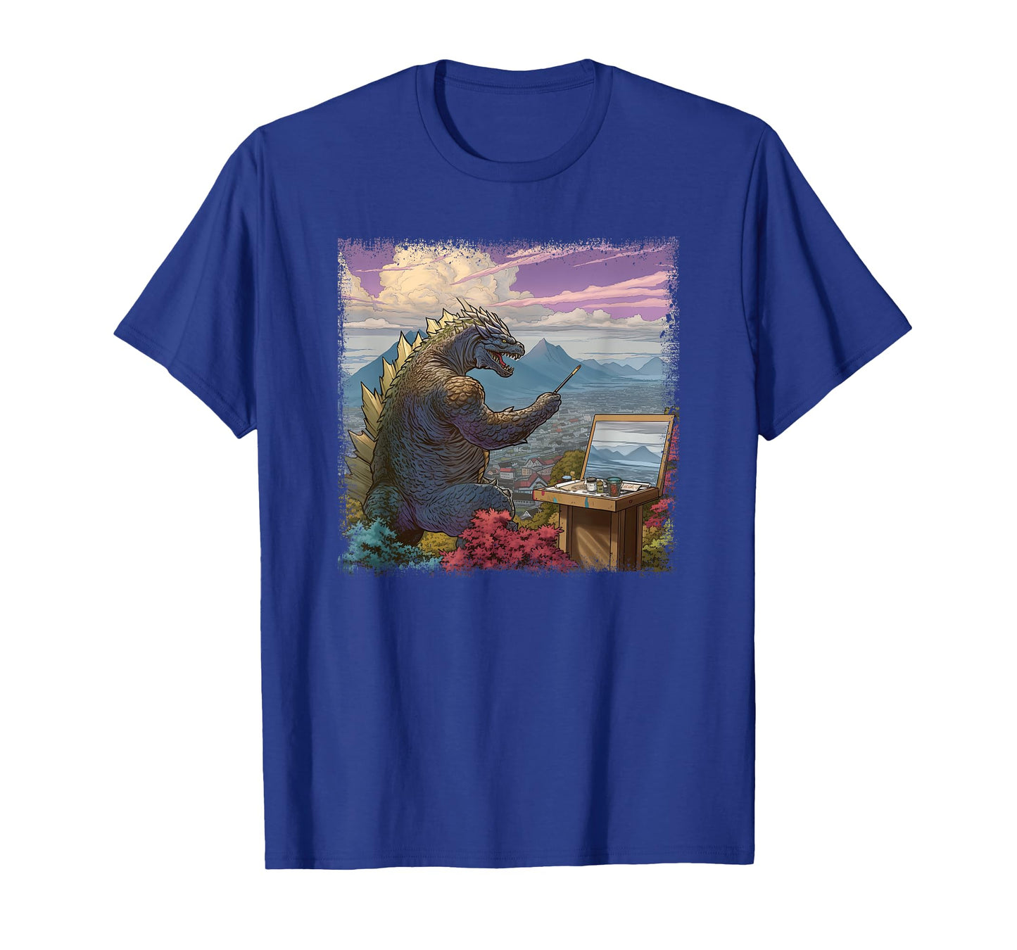 Kaiju Painting a Landscape Funny Monster Artist Art T-Shirt