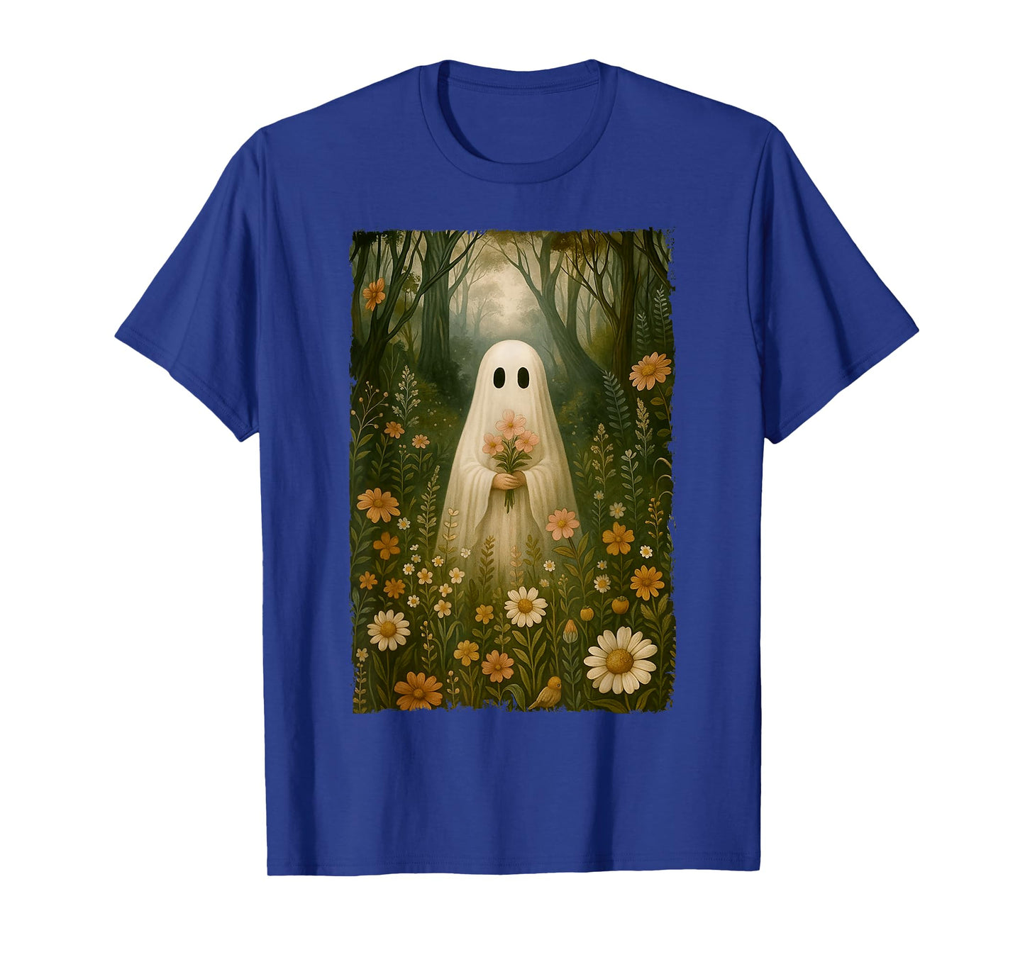 Vintage Halloween Cute Ghost Floral In The Forest Women T-Shirt