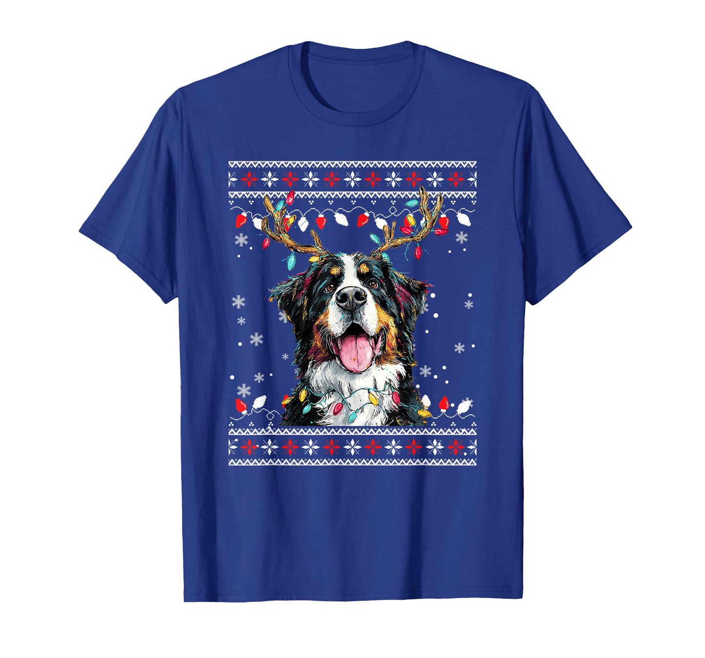 Cute Bernese Mountain Dog Christmas Reindeer Santa Hat T-Shirt