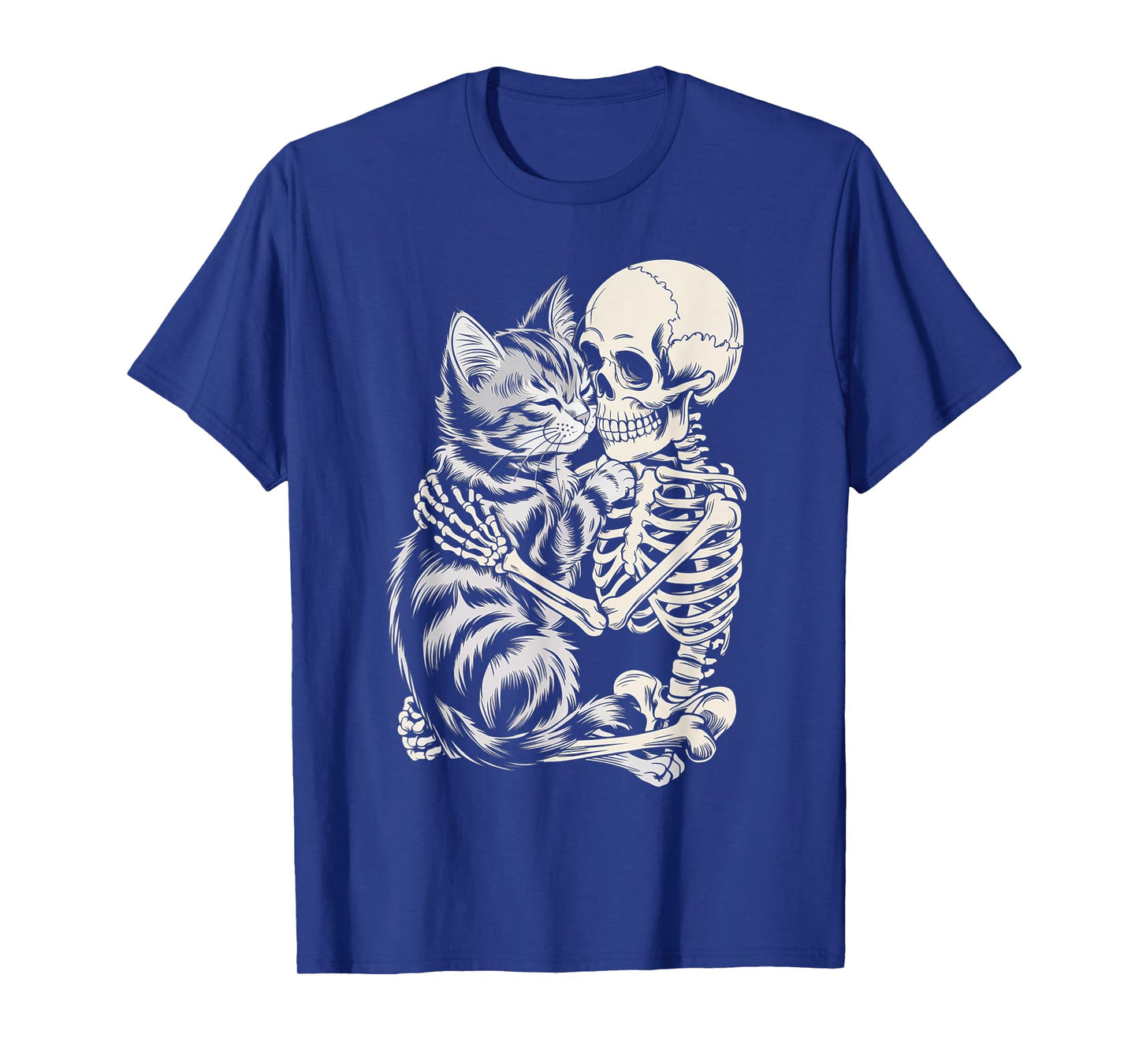 Skeleton Hugging Cat Halloween Cat Lover Skull Kitty T-Shirt