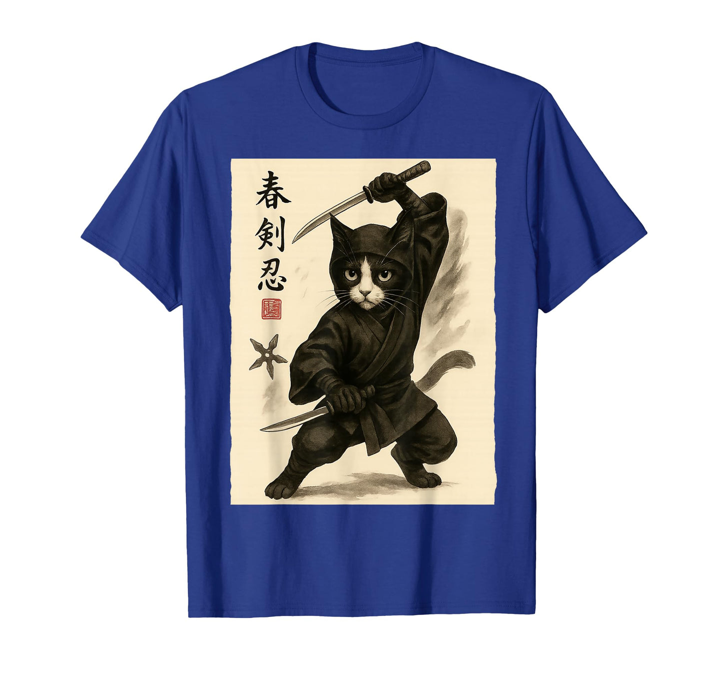 Ninja Cat Vintage Ukiyo-e Warrior Art Graphic Cat Art T-Shirt