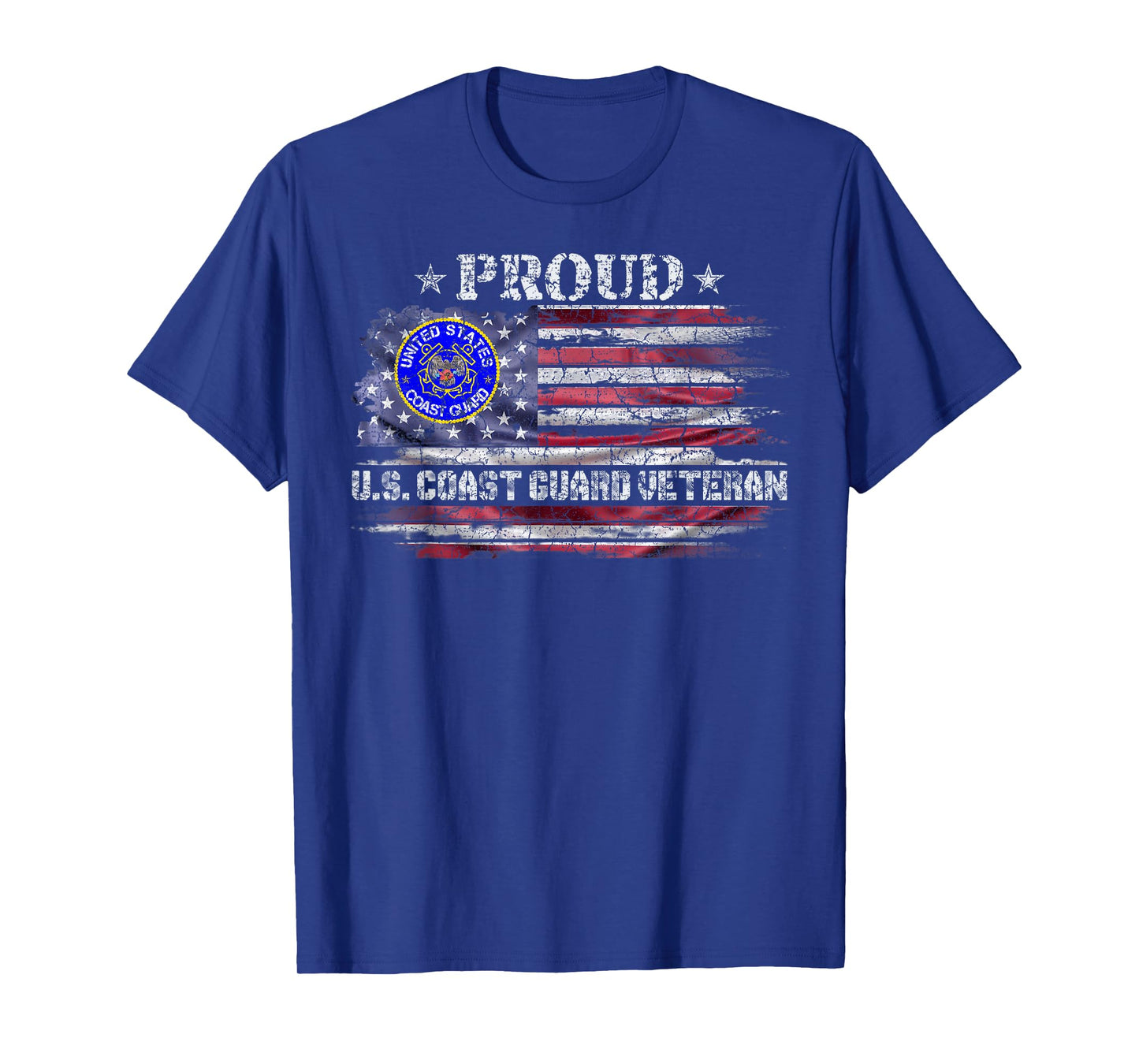 Vintage USA American Flag Proud US Coast Guard Veteran Funny T-Shirt