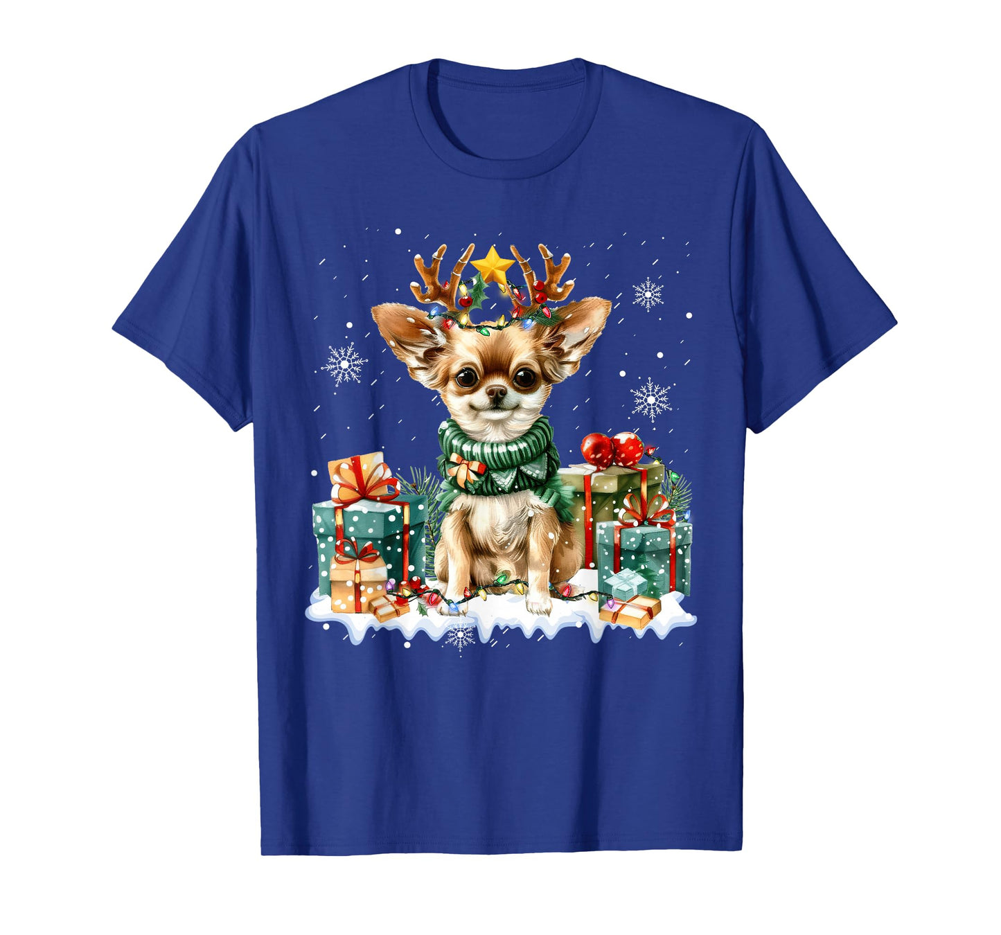 Reindeer Dog Christmas Lights Chihuahua Santa Hat Xmas Funny T-Shirt