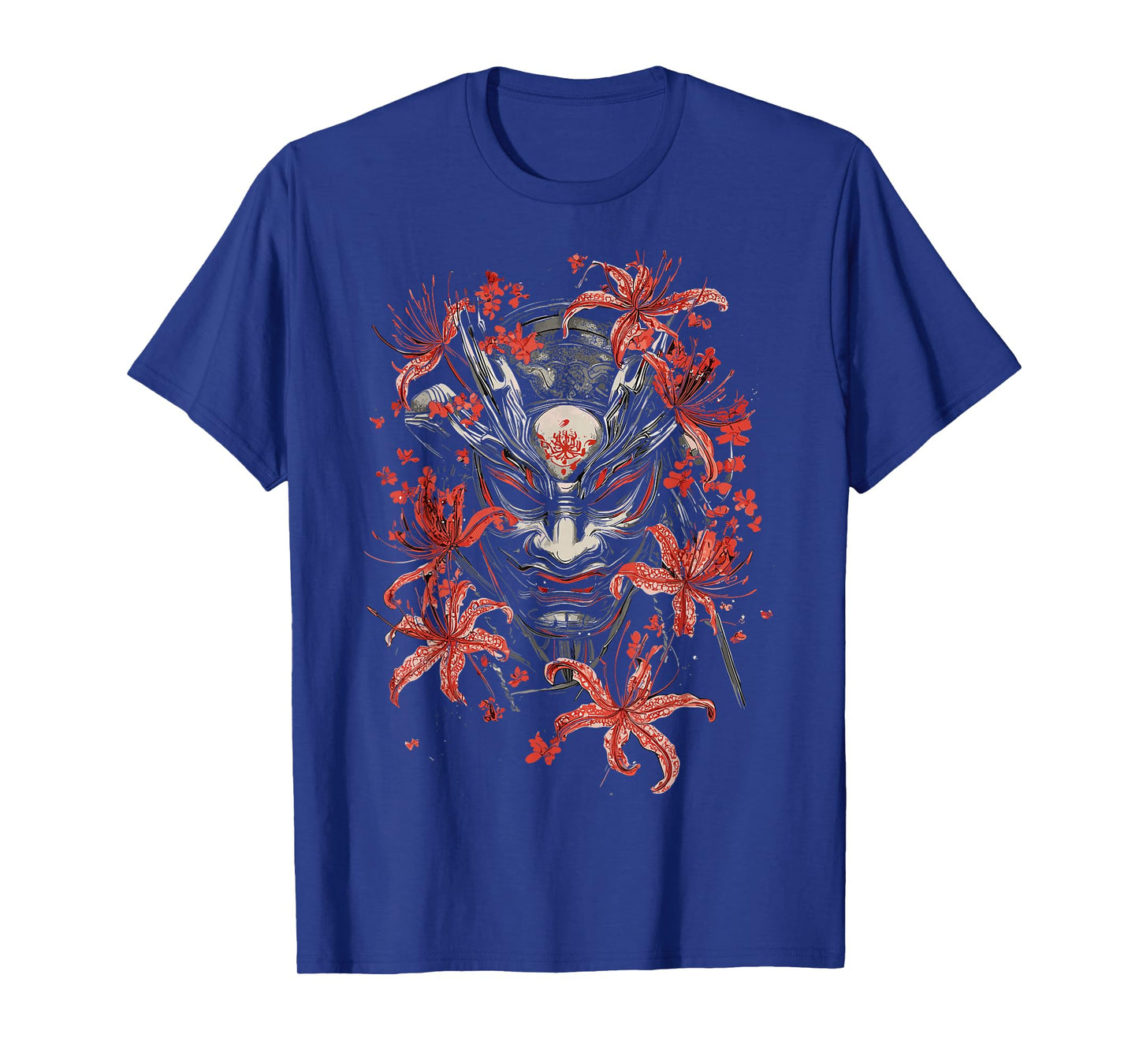Red Spider Lily Flower Oni Mask Noh Japanese Anime Otaku T-Shirt