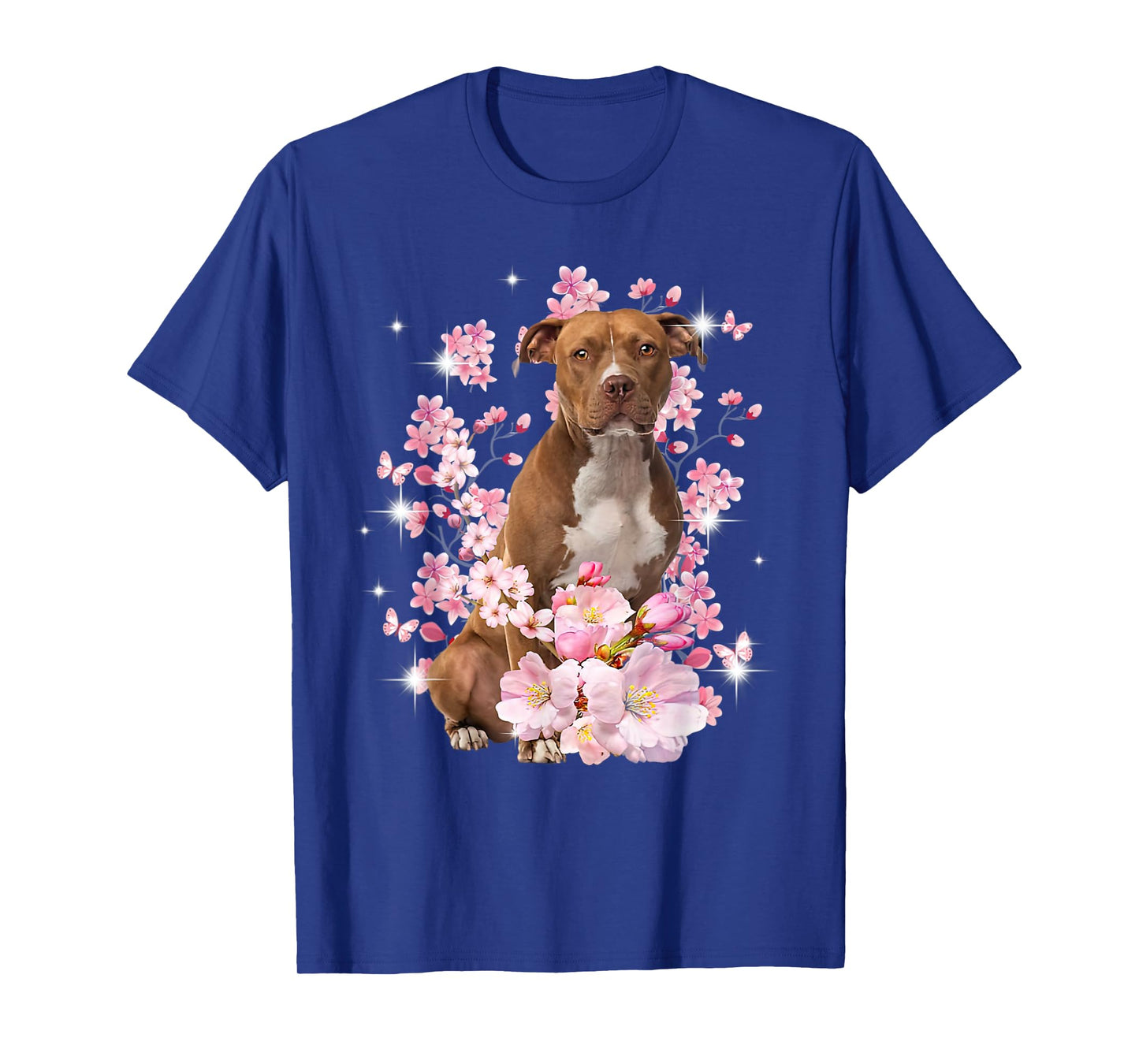 Pitbull Dog Japanese Cherry Blossom Sakura Flower T-Shirt