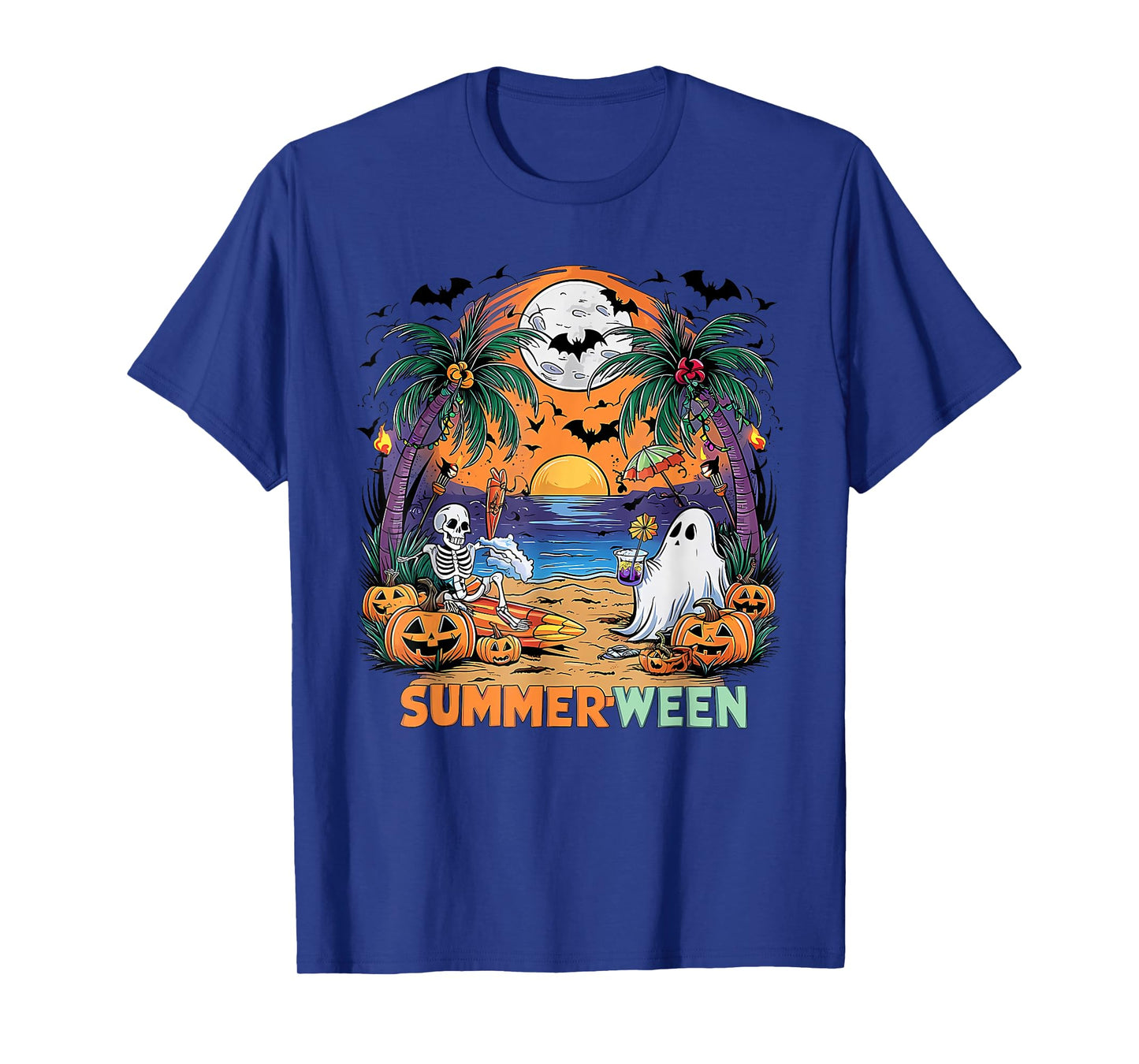 Summerween Skeleton Beach Party Halloween Vibes T-Shirt