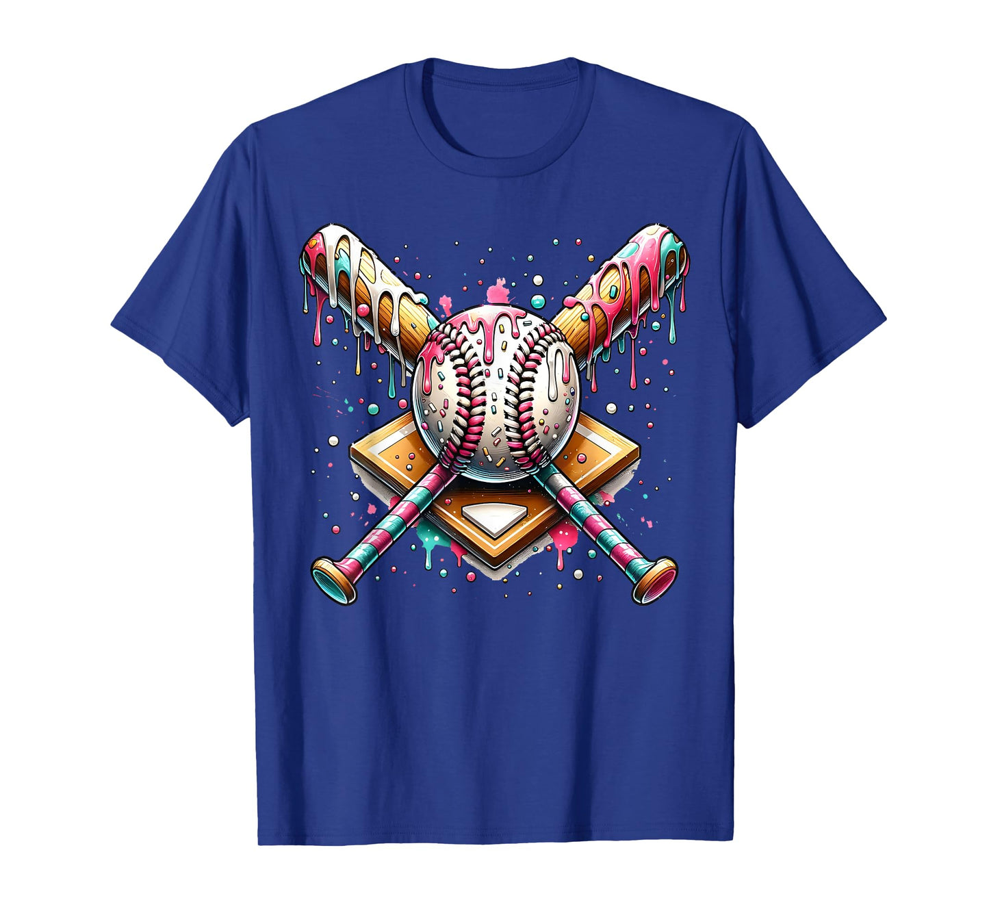 Baseball Home Plate Ice Cream Drip Baseball with Sprinkles T-Shirt