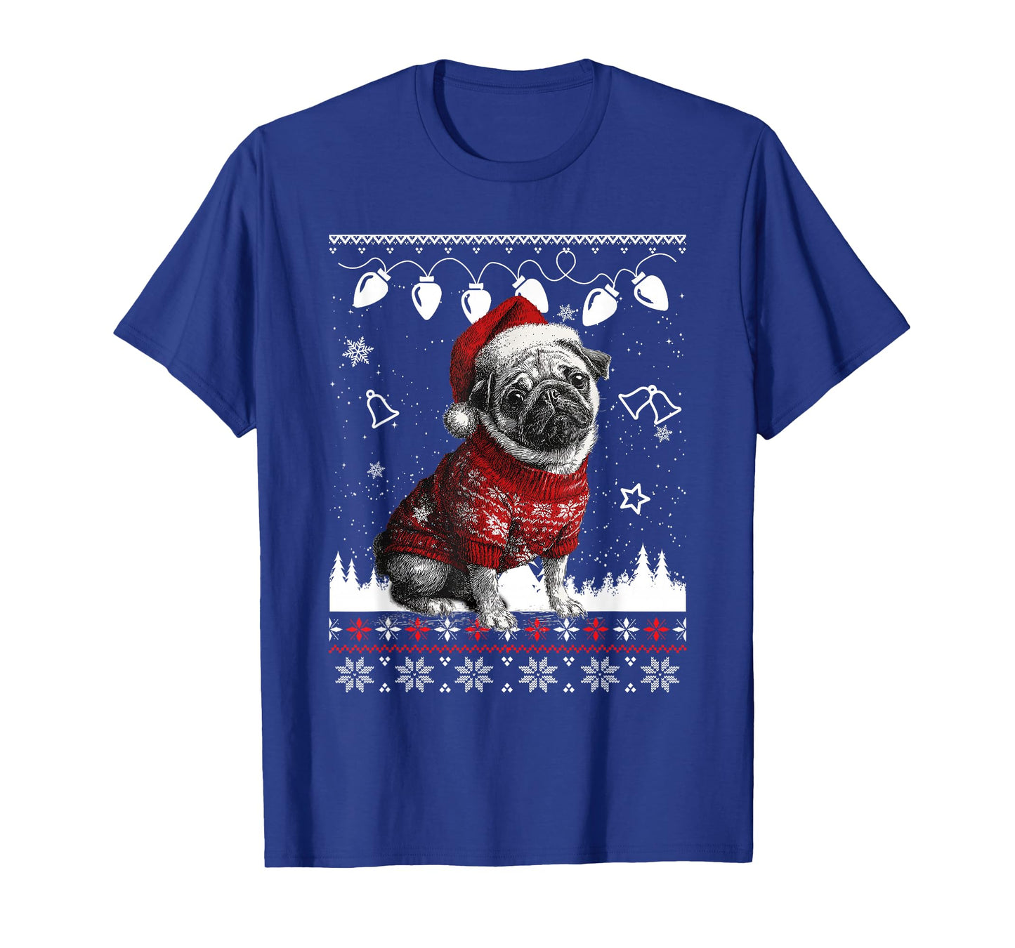 Cute Pug Christmas Wearing Sweater Funny Xmas Dog T-Shirt