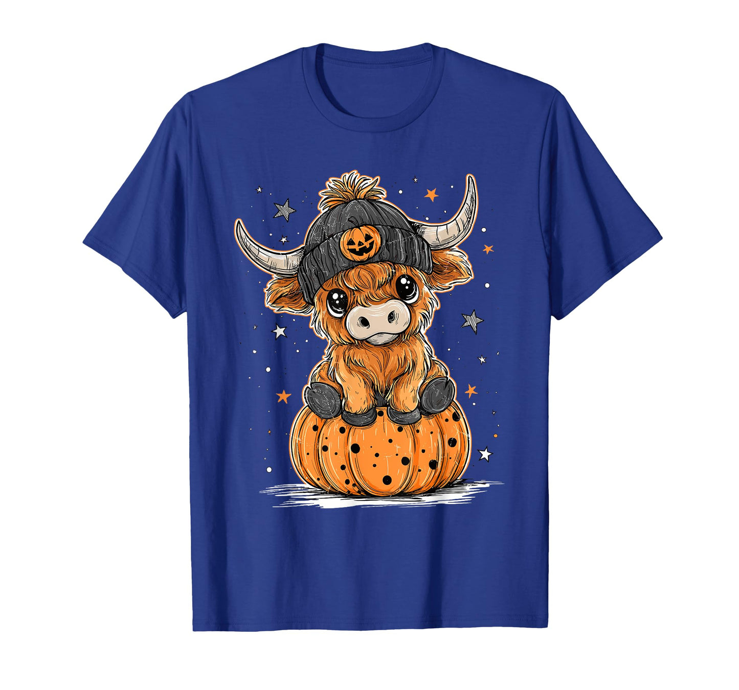 Cute Pumpkin Highland Cow Halloween Cow Lover Men Women Kids T-Shirt