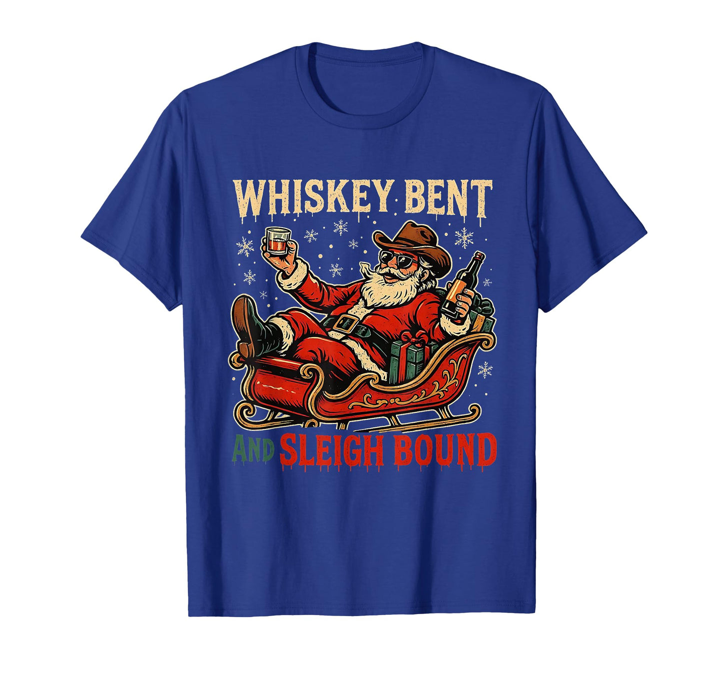 Whiskey Sleigh Bound Cowboy Santa Christmas T-Shirt