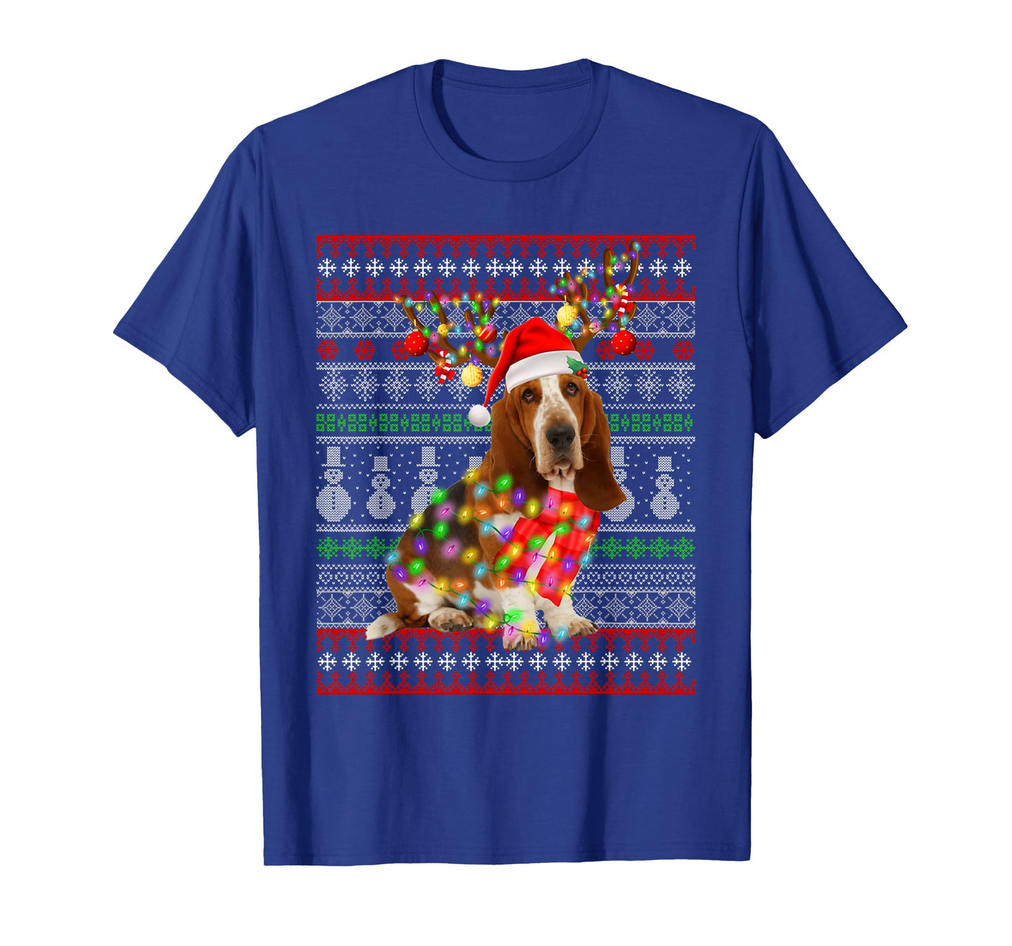 Santa Basset Hound Dog Christmas Lights Ugly Xmas Sweater Men Women Kids T-Shirt