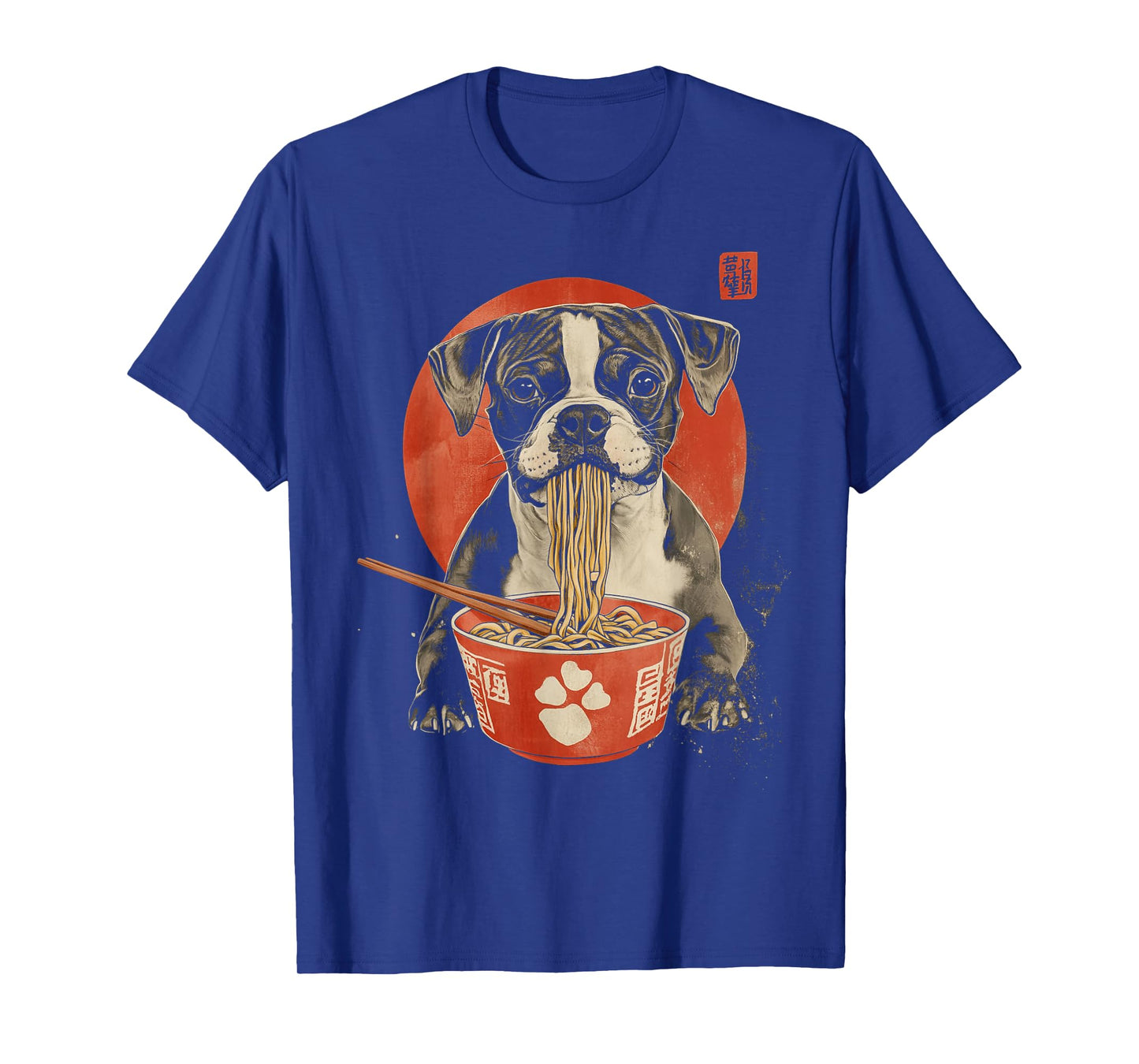 Japanese Art Boxer Dog Eating Ramen Noodles T-Shirt