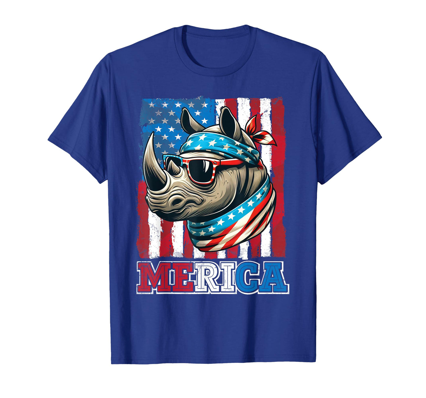Rhino Wearing US Flag Costume Independence July 4th MERICA Women Men T-Shirt