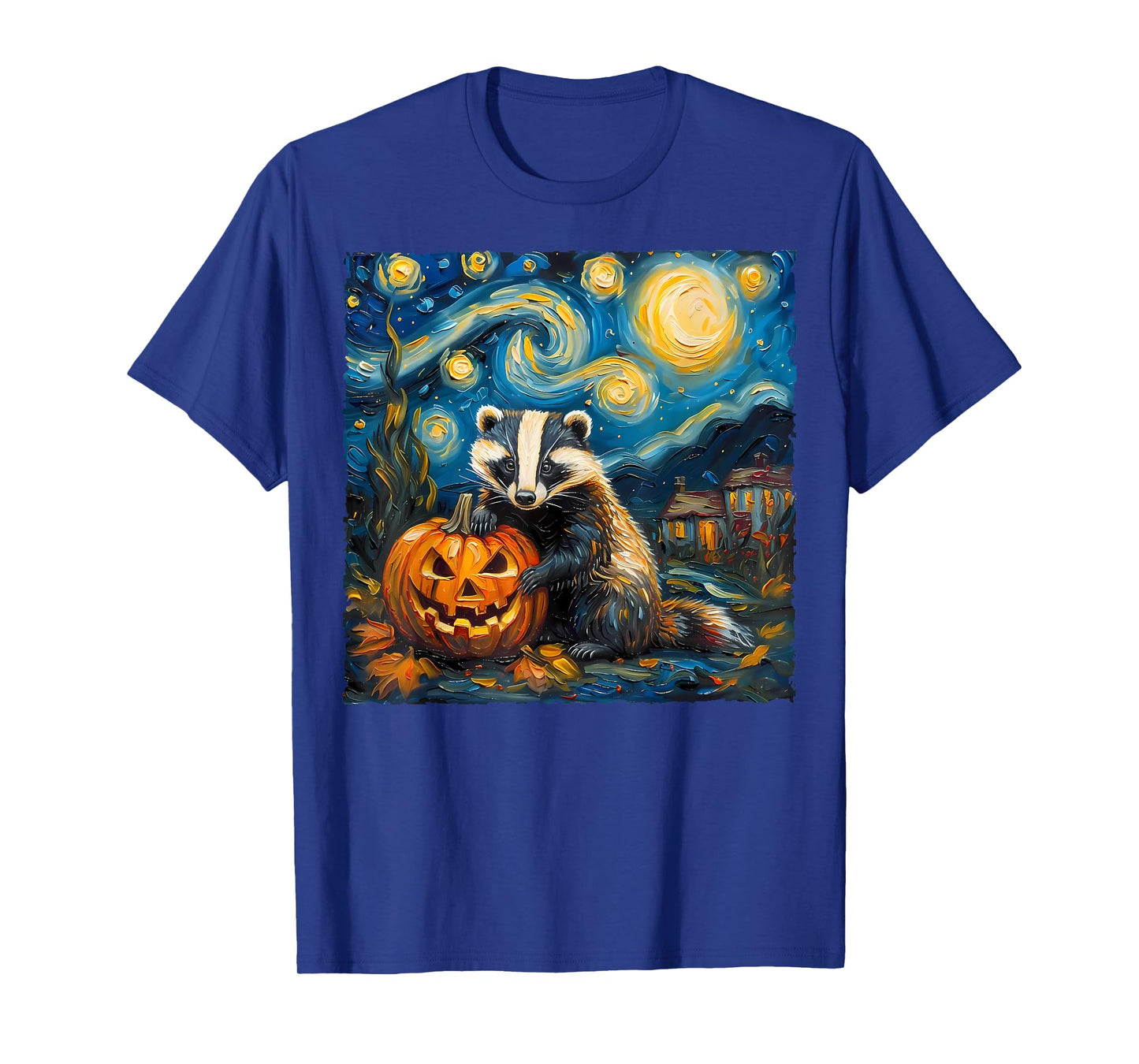 Badger Pumpkin Van Gogh's The Starry Night Halloween Art T-Shirt