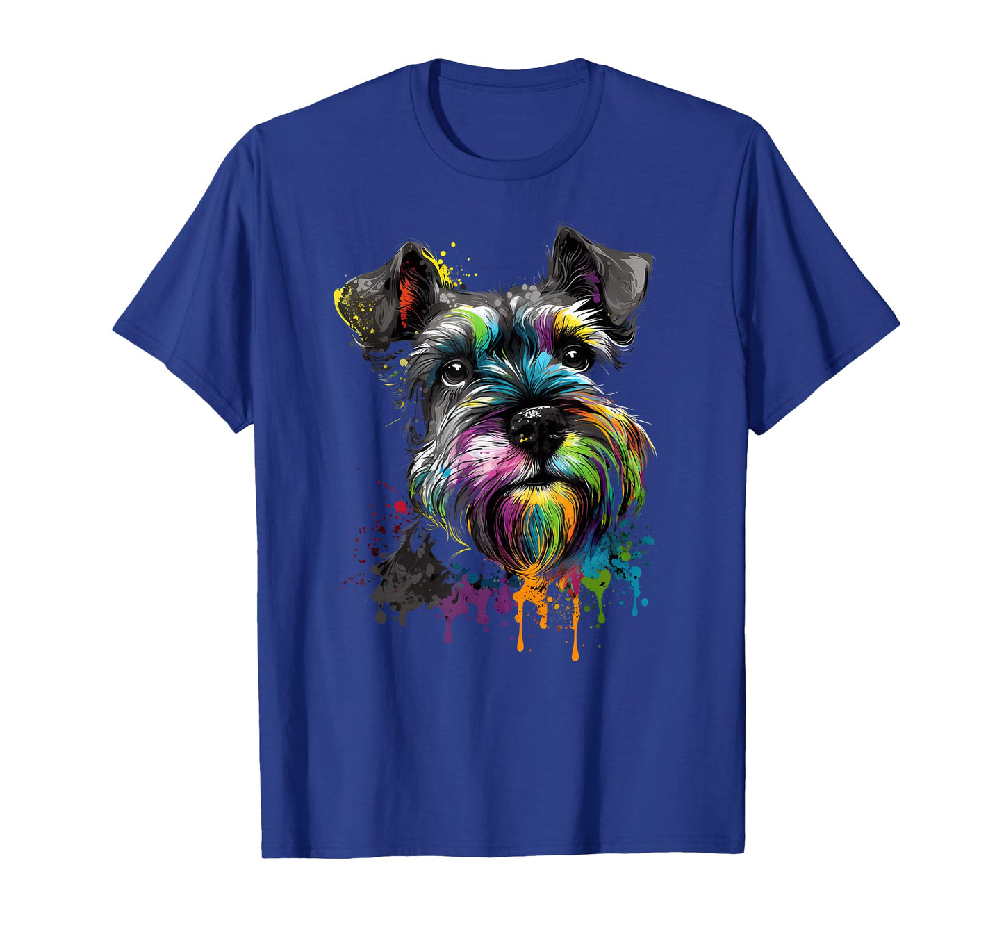 Mini Miniature Schnauzer Face Colorful Dog Art Black T-Shirt