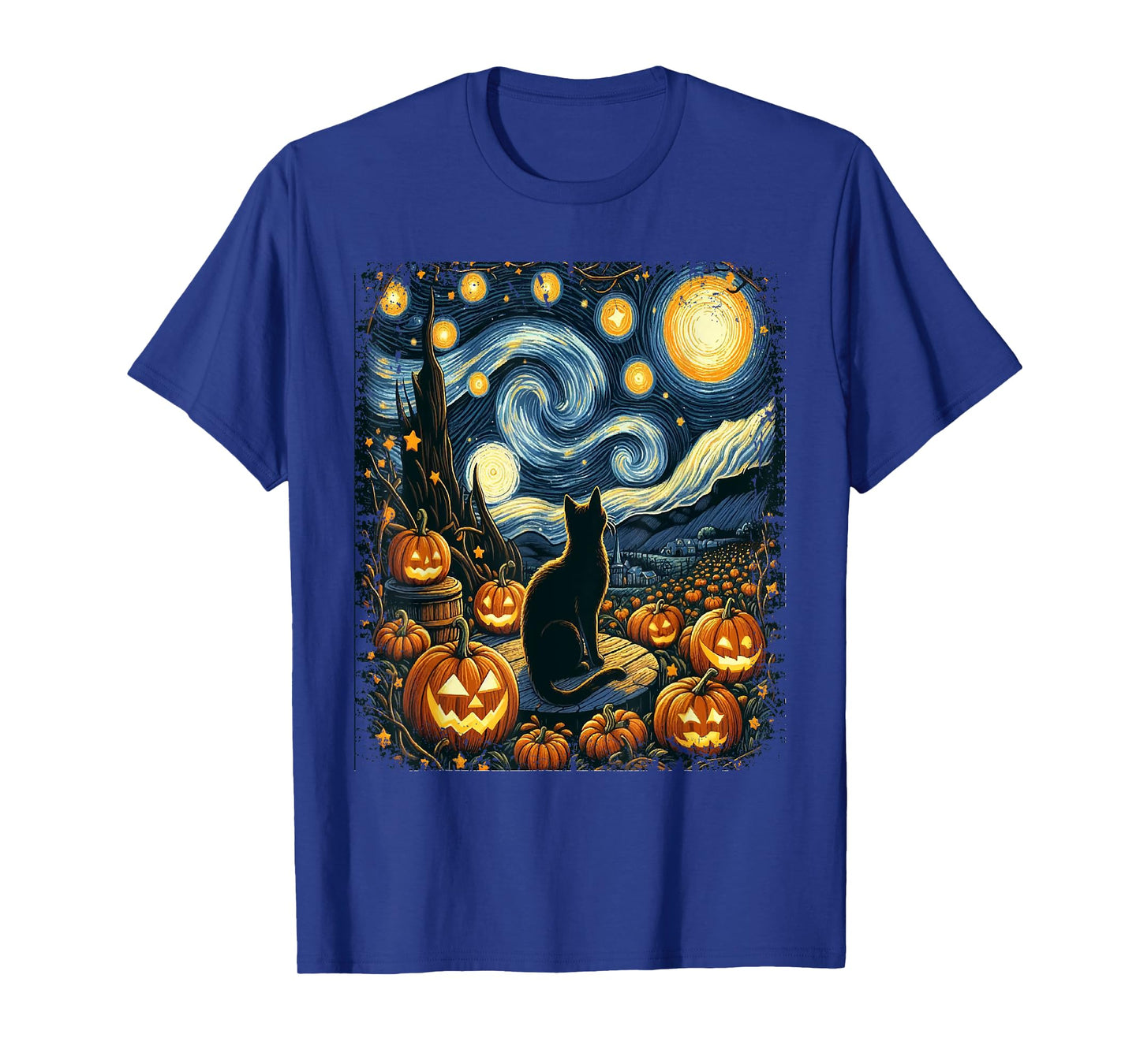 Halloween Van Gogh Starry Night Black Cat Pumpkins Men Women Kids T-Shirt