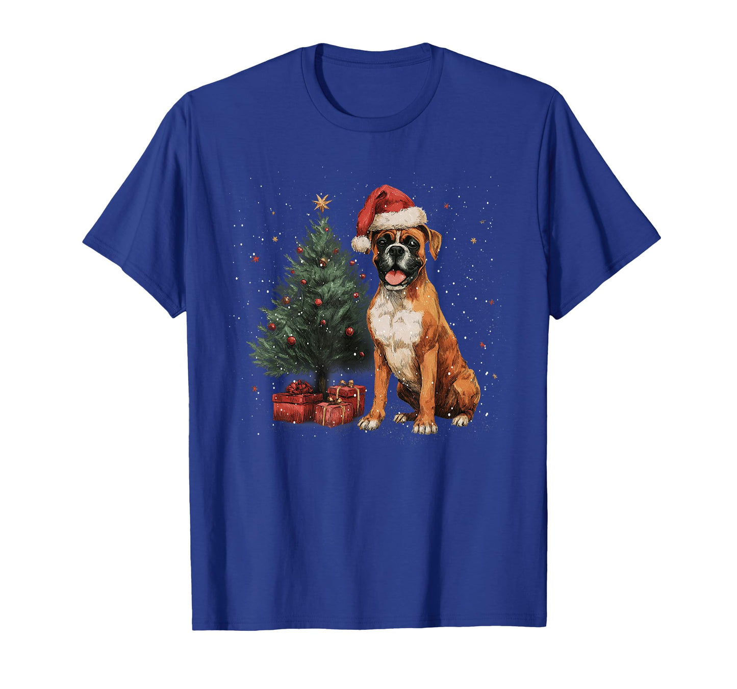 Funny Boxer Christmas Tree Dog Lights Xmas T-Shirt