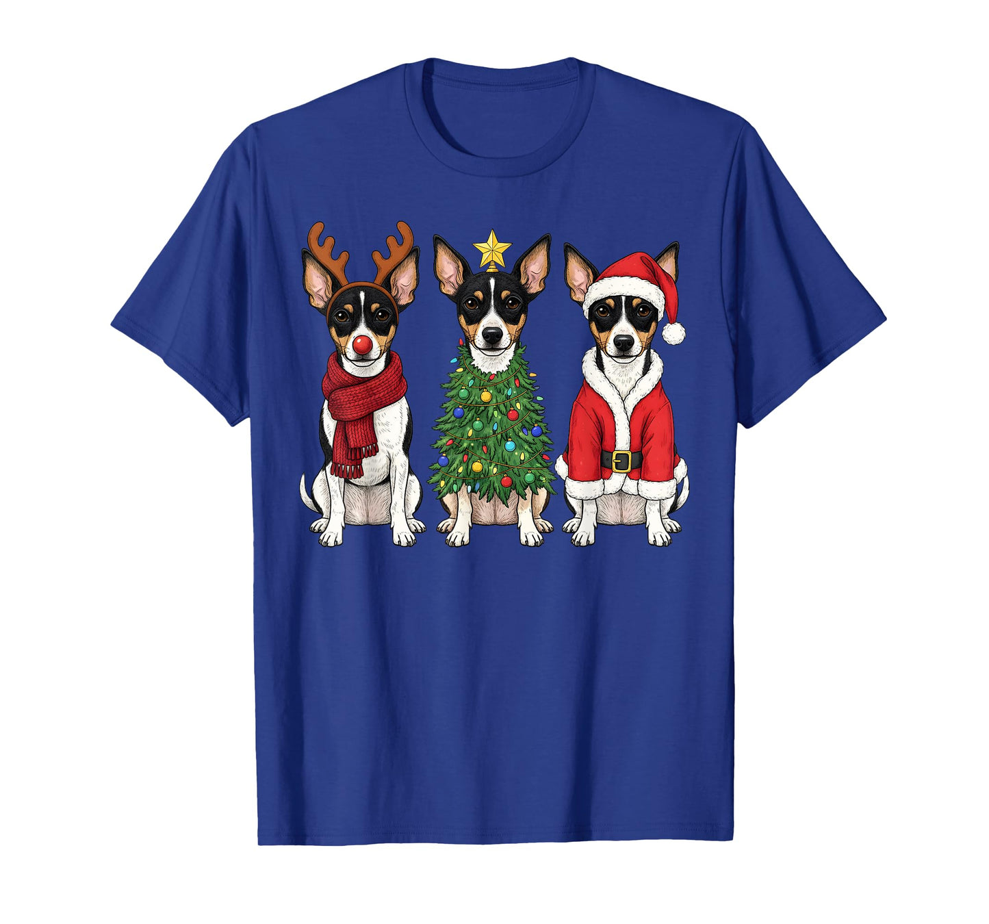 Retro Christmas Rat Terrier Santa Reindeer Dog Lover T-Shirt