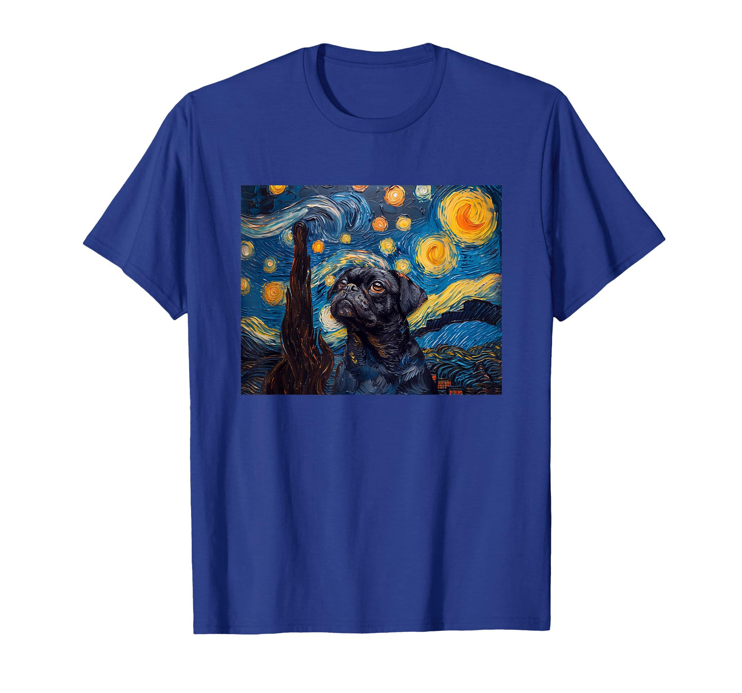 Mens Womens Girls Funny Starry Night Black Pug Lover T-Shirt